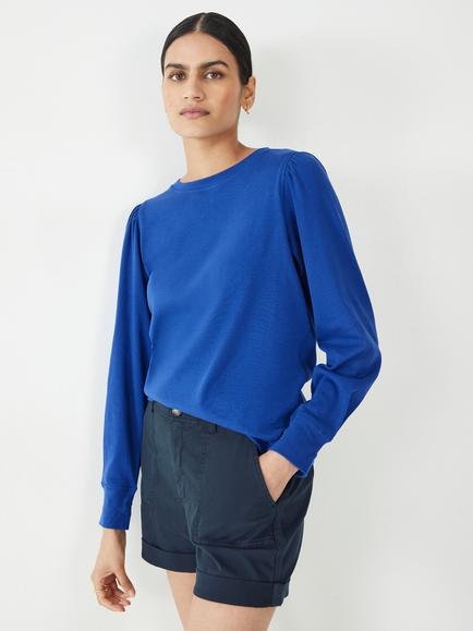 HUSH Emily Puff Sleeve Cotton Jersey Top, Deep Blue