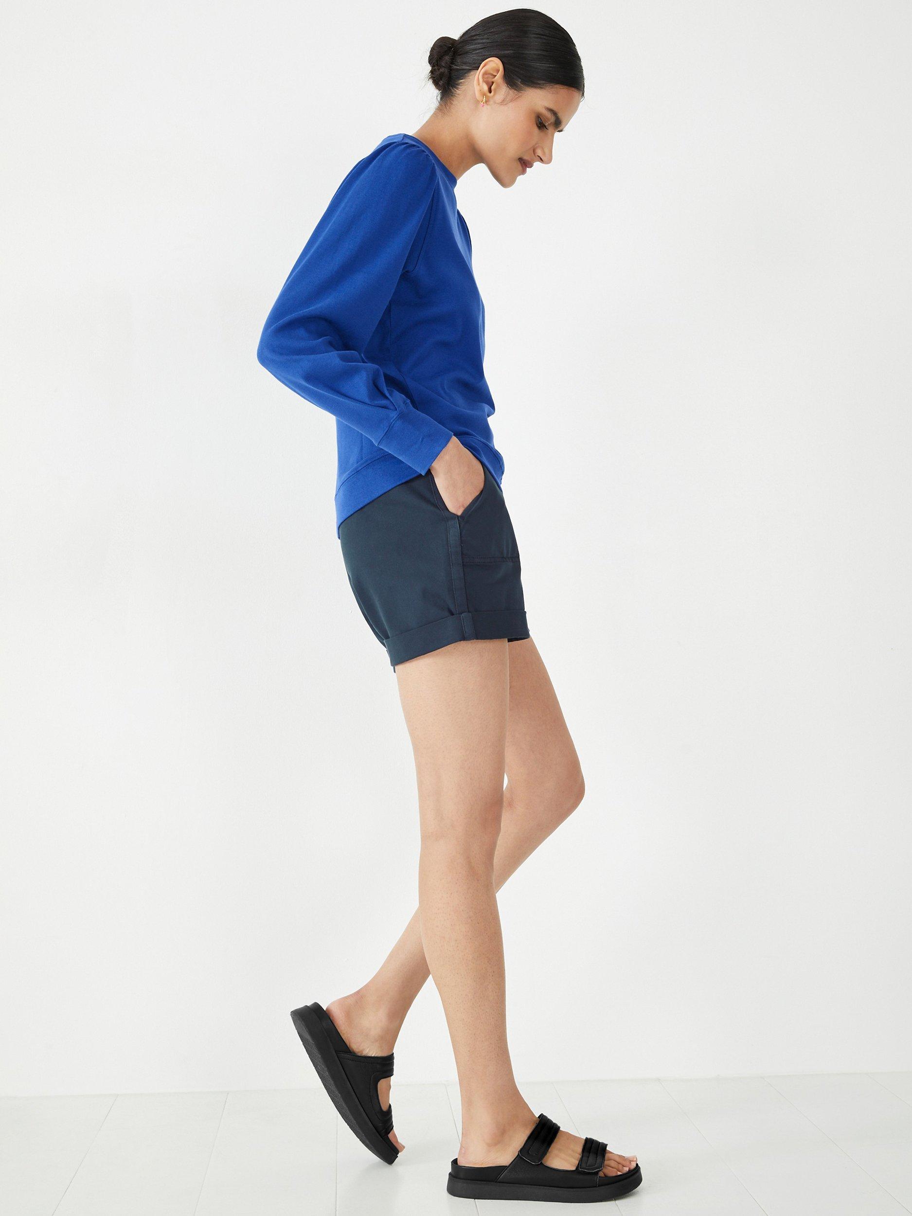 Product image 3 of 5, which shows HUSH Emily Puff Sleeve Jersey Top, Deep Blue, XS-S