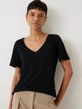 HUSH Kali Cotton Slub V-Neck T-Shirt, Black