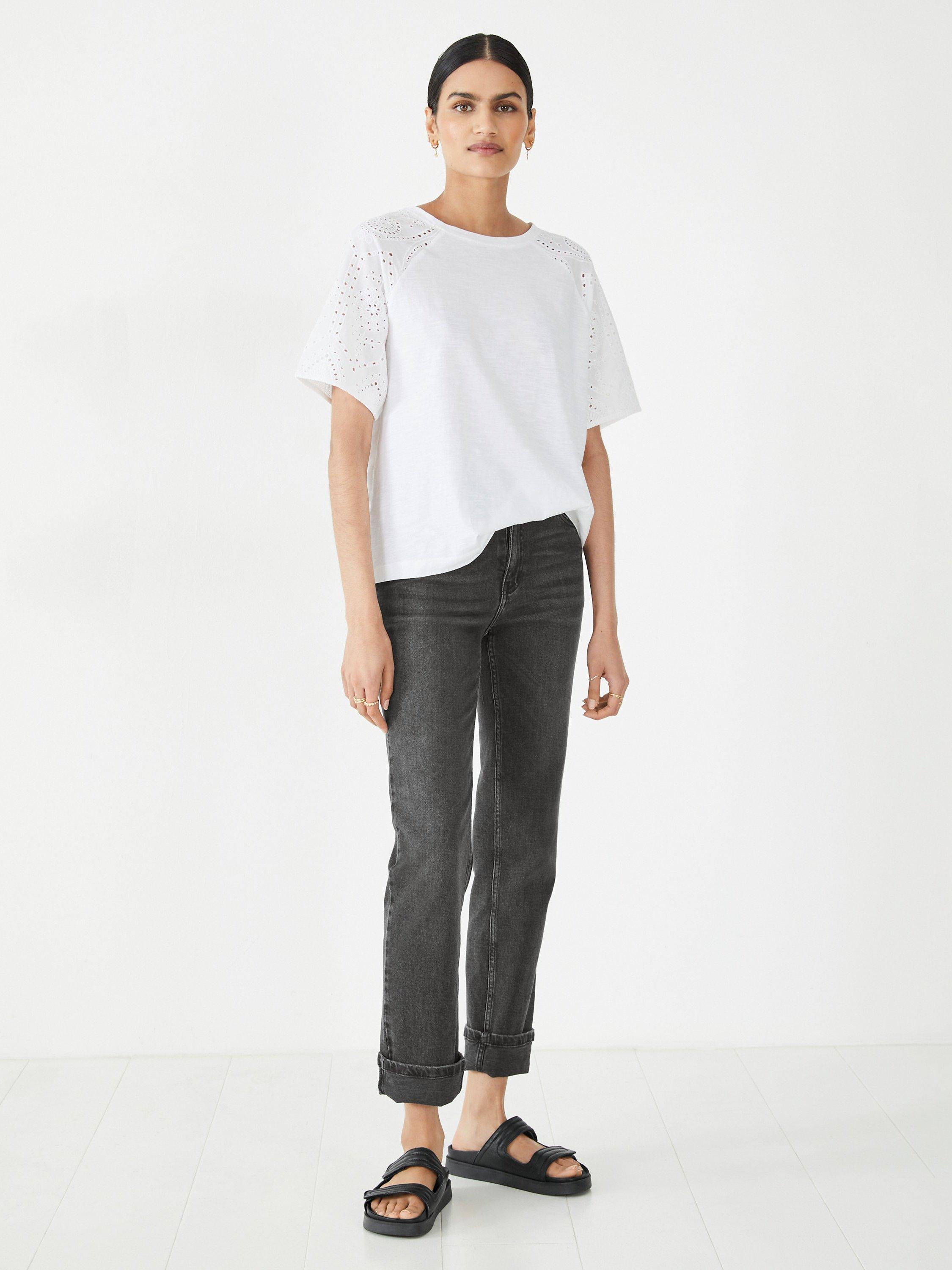 HUSH Ella Broderie Sleeve T-Shirt, White