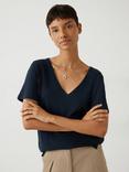 HUSH Kali Cotton Slub V-Neck T-Shirt, Midnight Navy