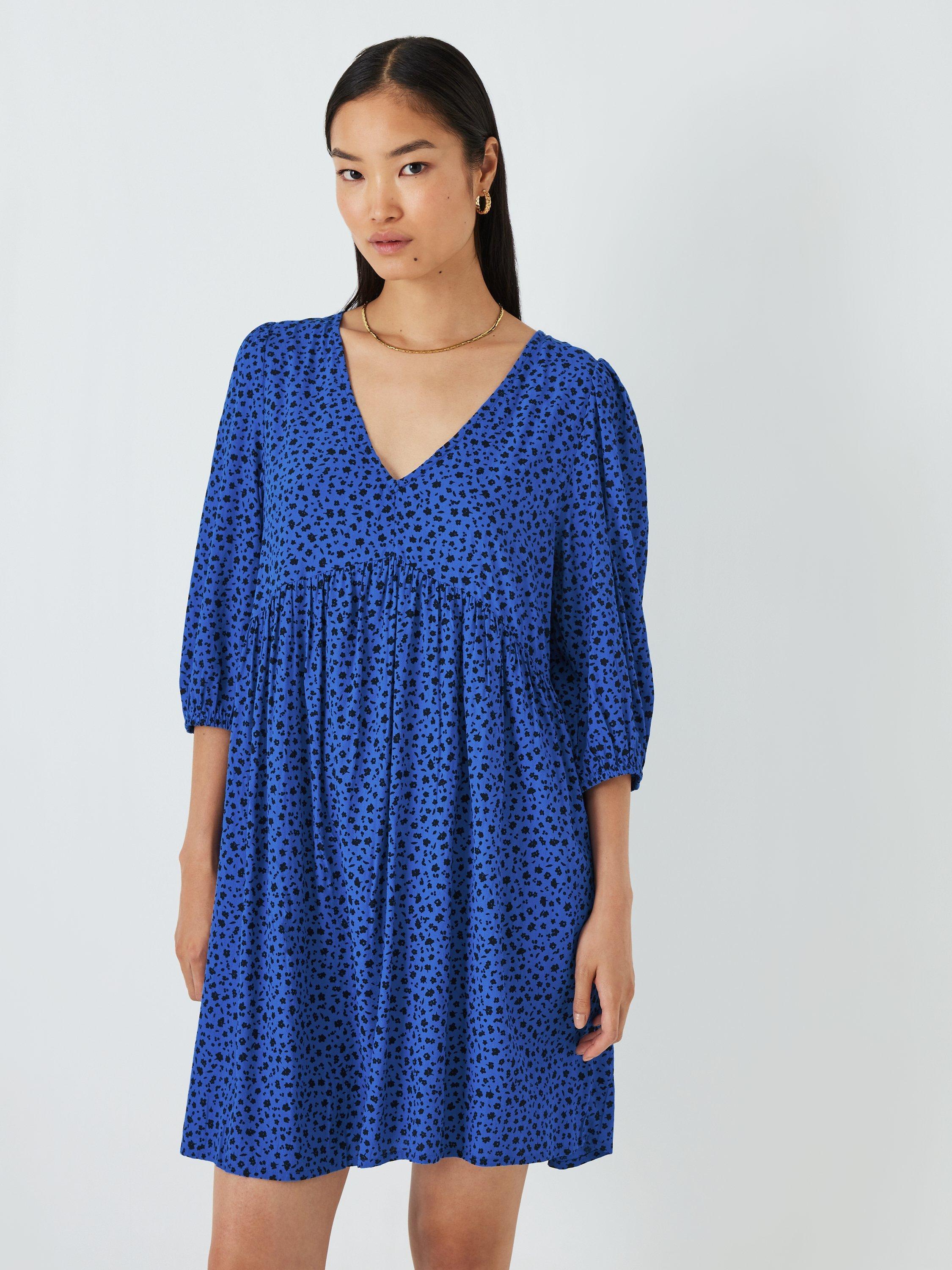John Lewis ANYDAY V-Neck Floral Mini Dress, Blue Ditsy