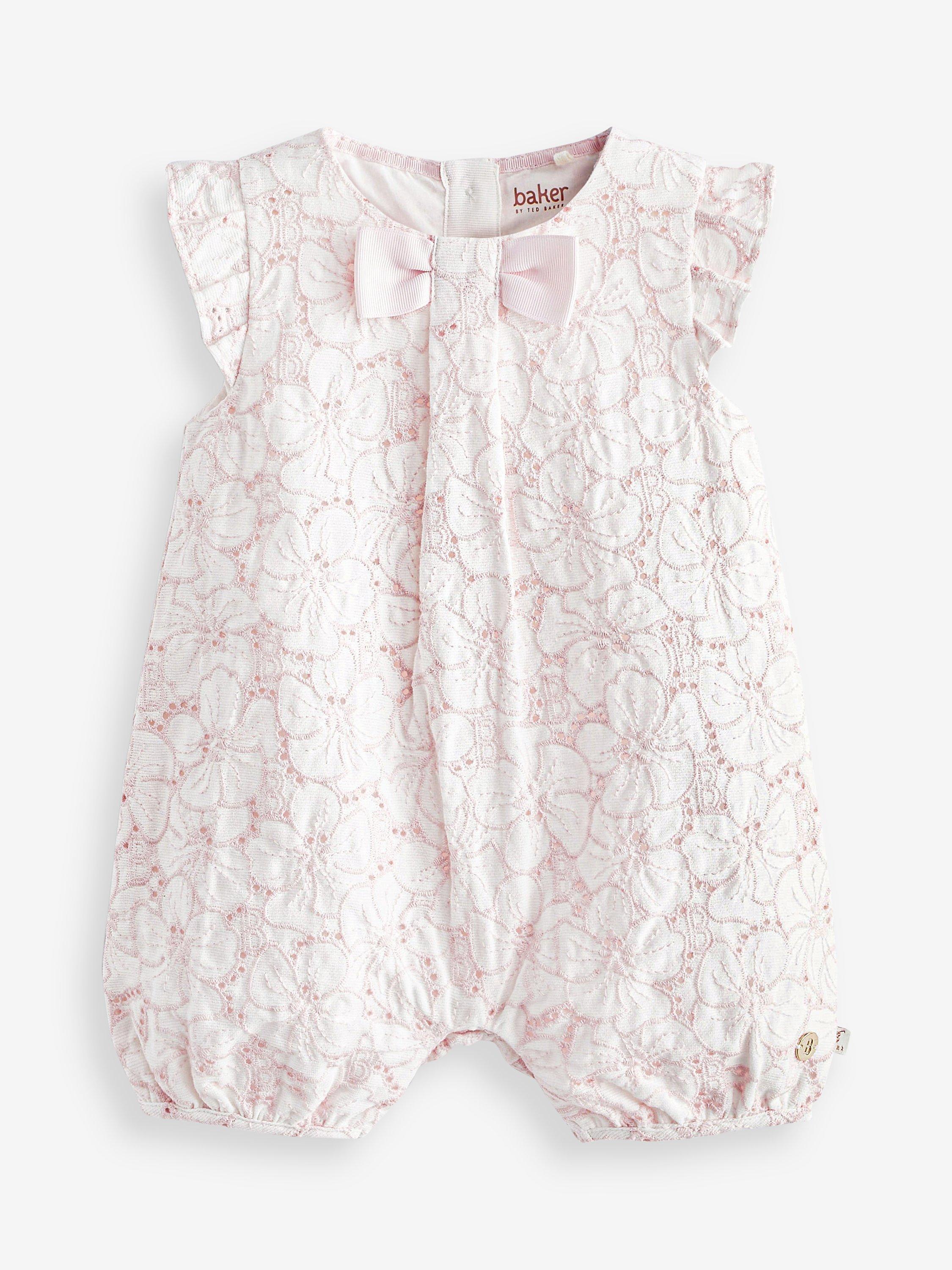 Ted Baker Baby Rebekah Floral Embroidered Romper, Pink