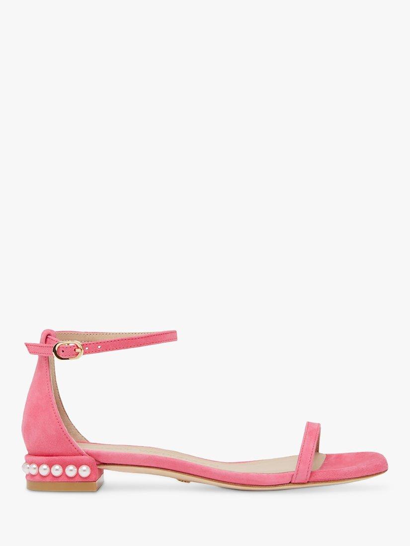 Stuart Weitzman Pearl Suede Flat Sandals, Hot Pink