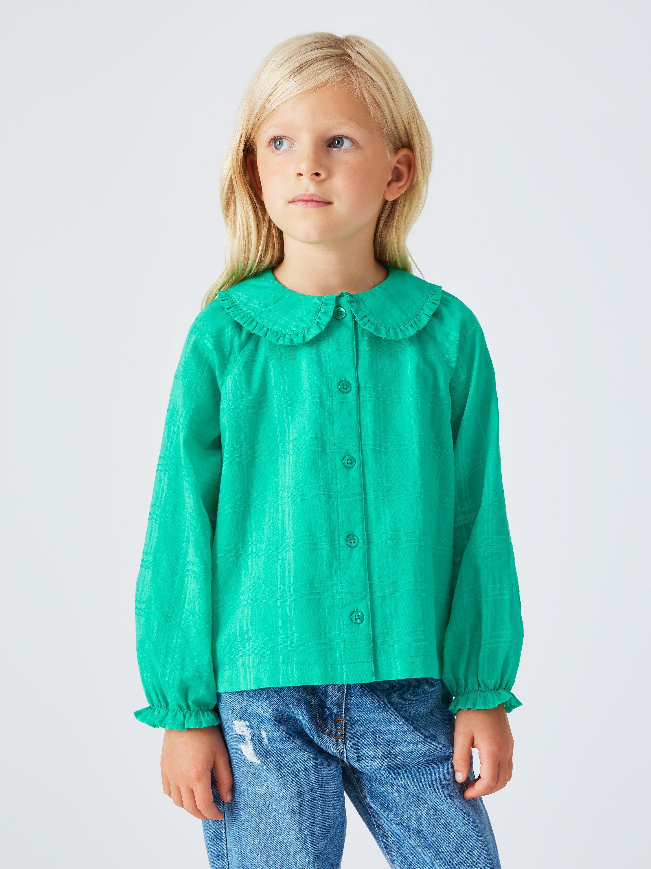 John Lewis Kids' Peter Pan Collar Button Blouse, Vivid Green
