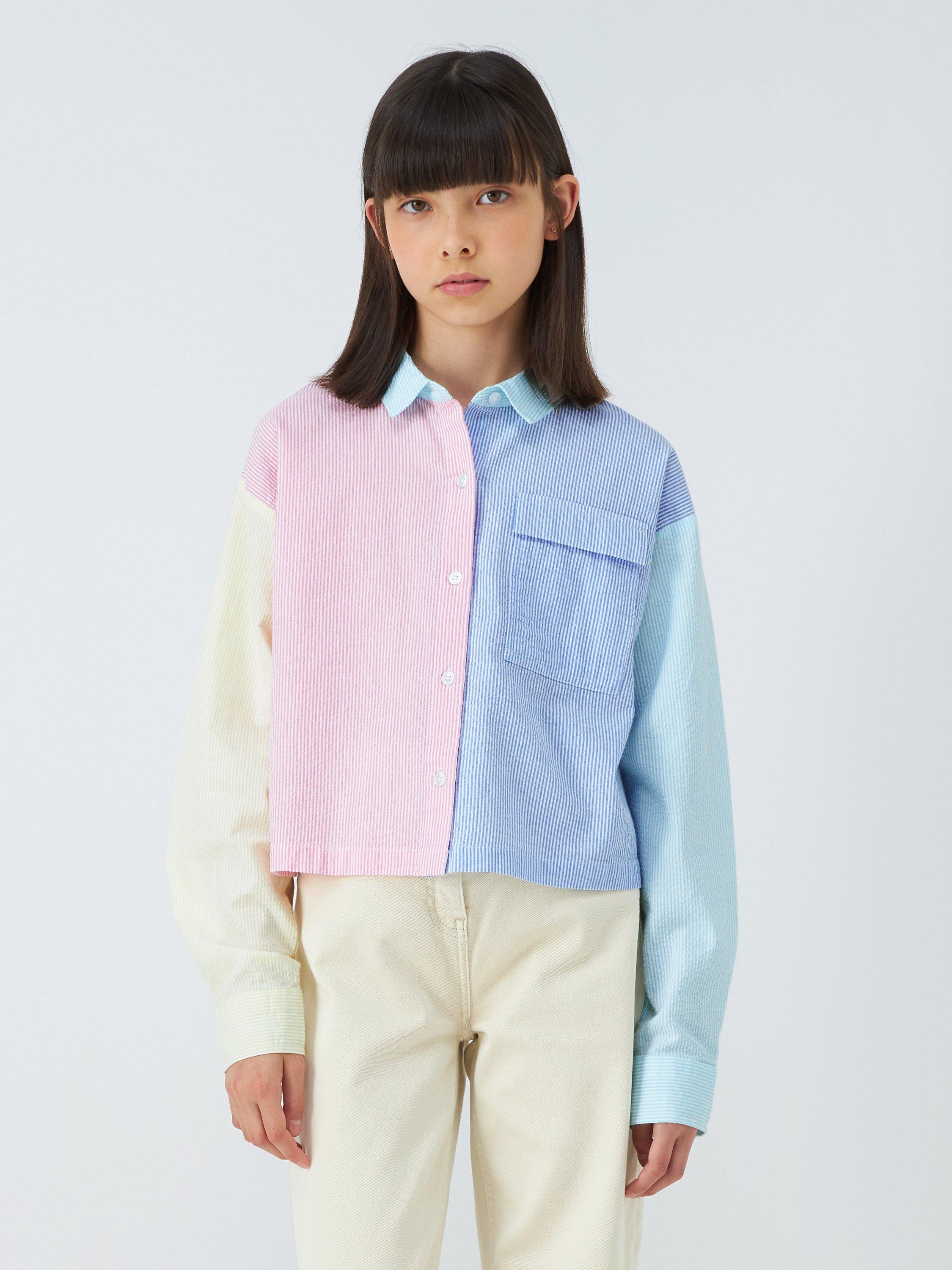 John Lewis Kids' Colour Block Stripe Cropped Shirt, Multi