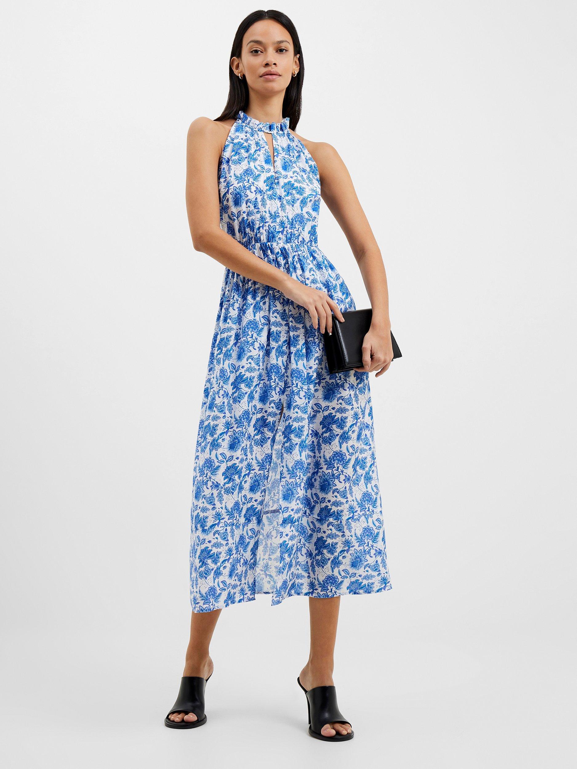 French Connection Cosette Keyhole Neck Dress, Blue