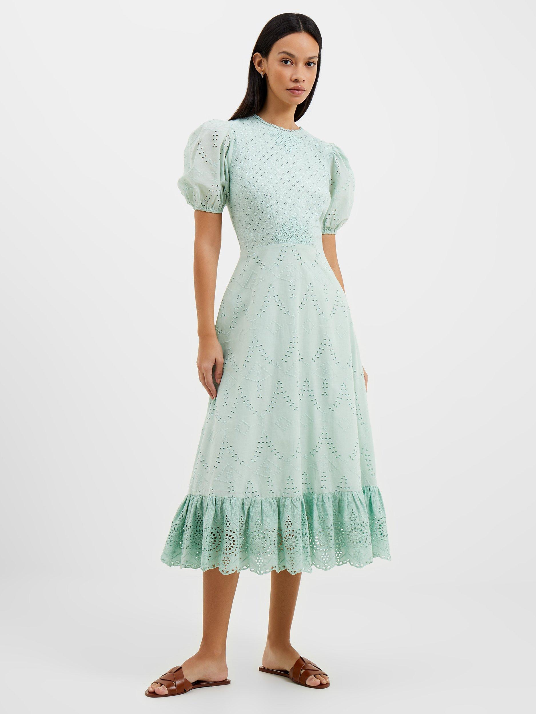 French Connection Esse Puff Sleeve Dress, Aqua Foam