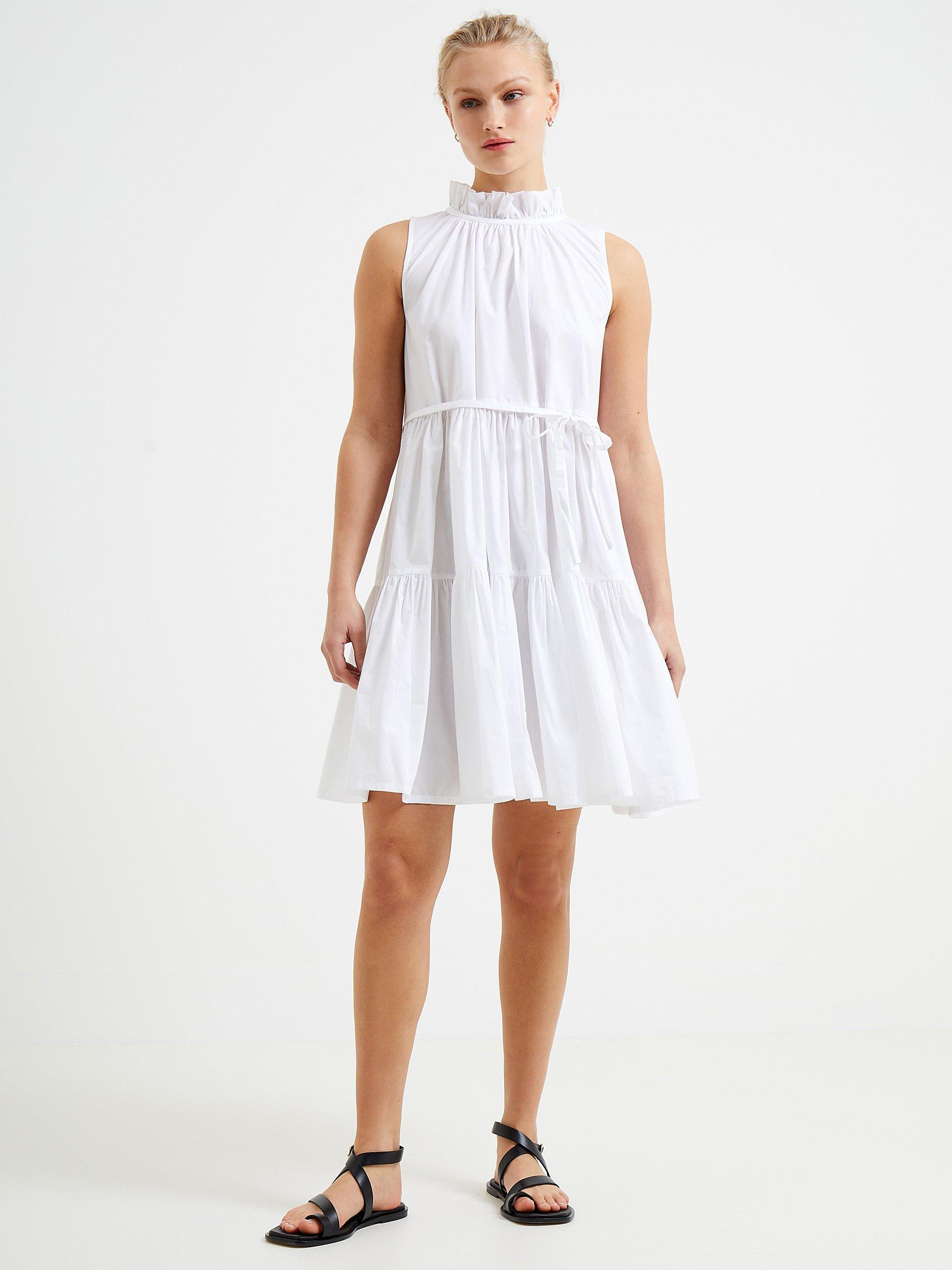 French Connection Rhodes Poplin Sleeveless Dress, Linen White         