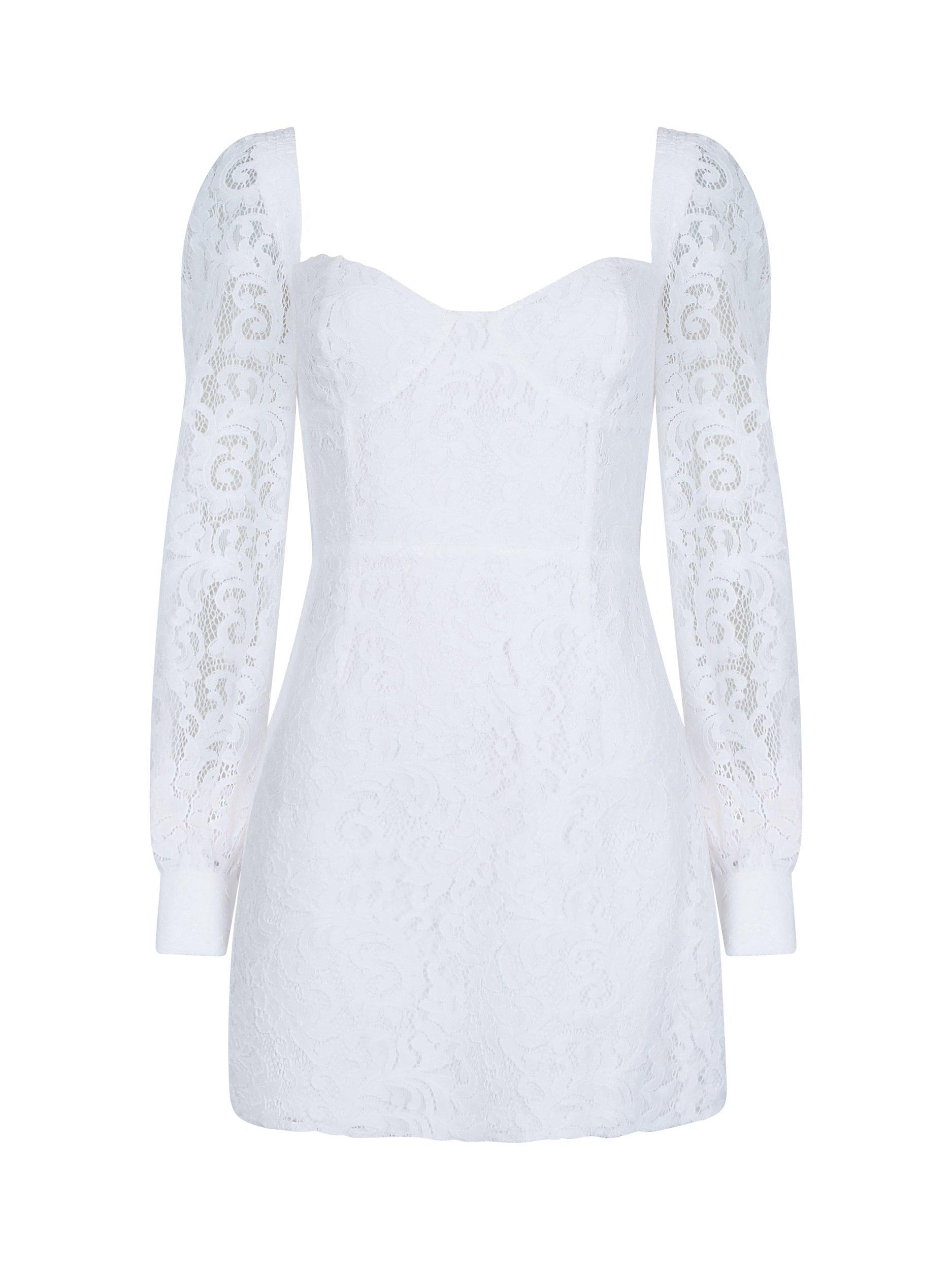 Product image 4 of 4, which shows French Connection Atreena Lace Mini Dress, White, 6