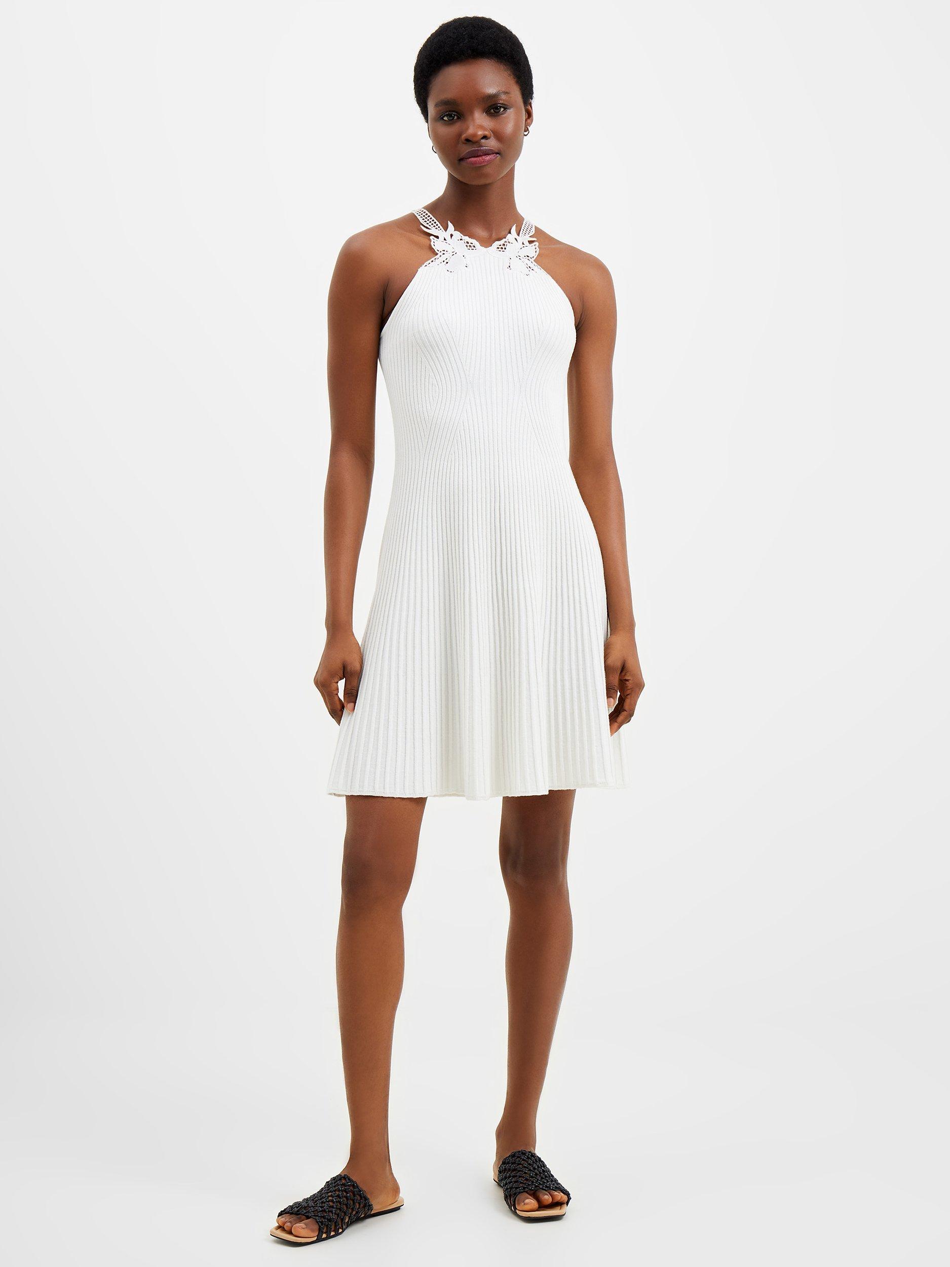 French Connection Mari Knit Lace Mix Mini Dress, Summer White