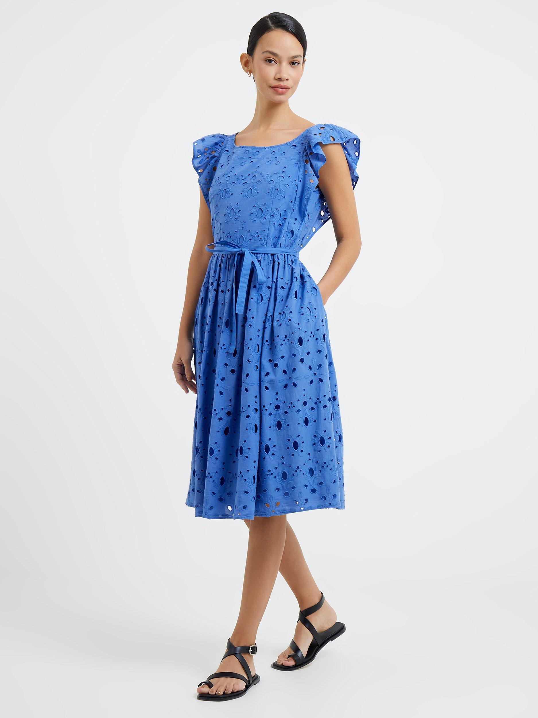 French Connection Cilla Broderie Anglaise Dress, Baja Blue           