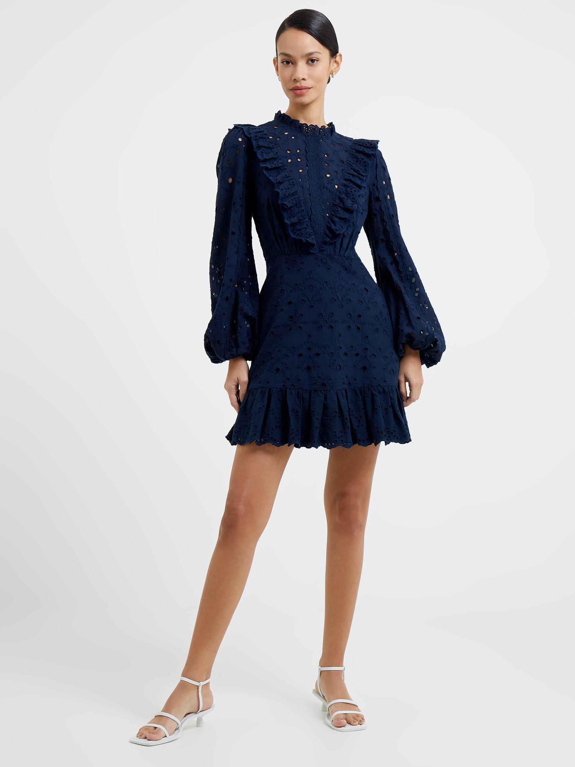 French Connection Appelona Anglaise Mini Dress, Navy