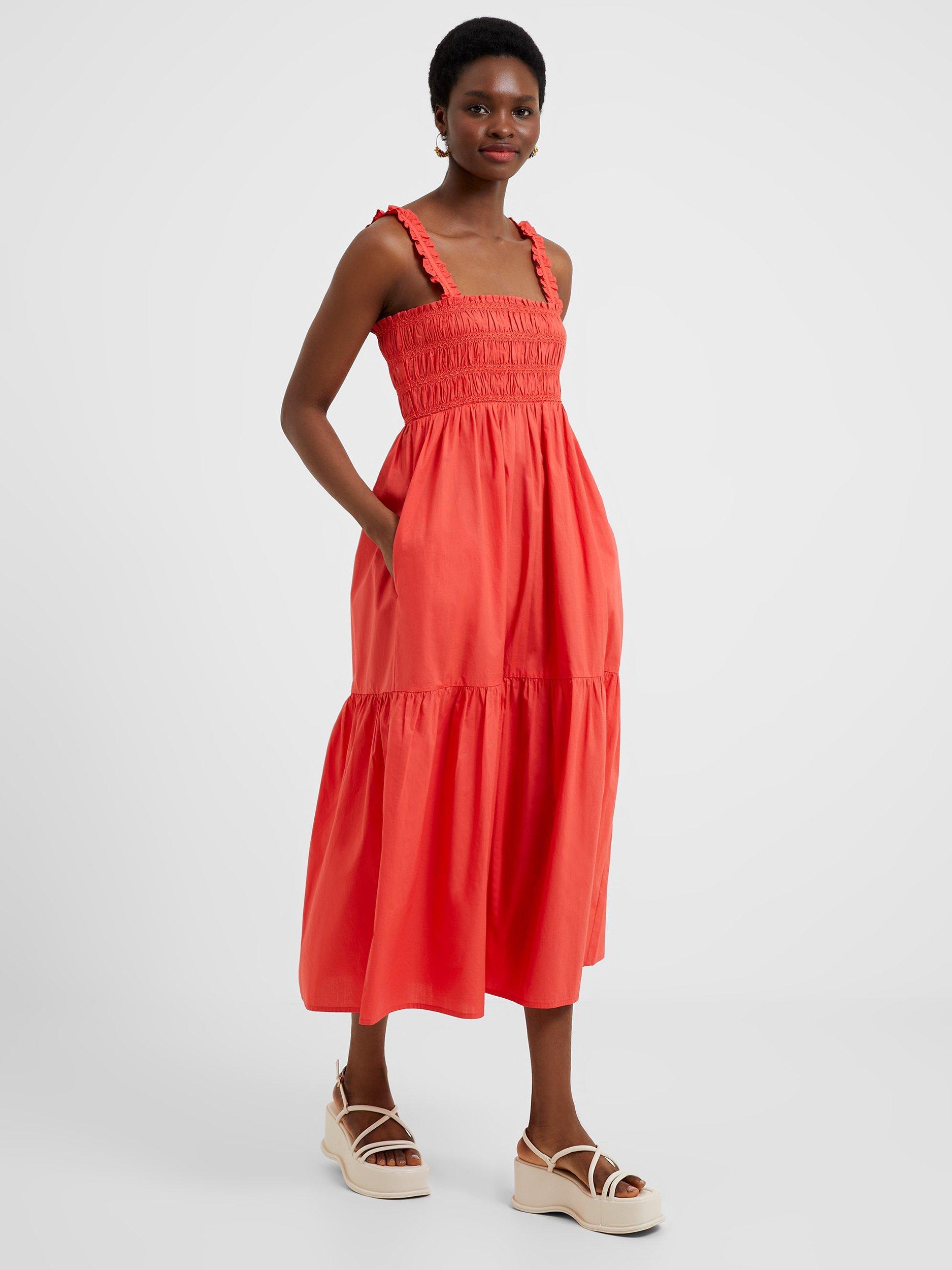 French Connection Rhodes Poplin Smocked Dress, Hibiscus            
