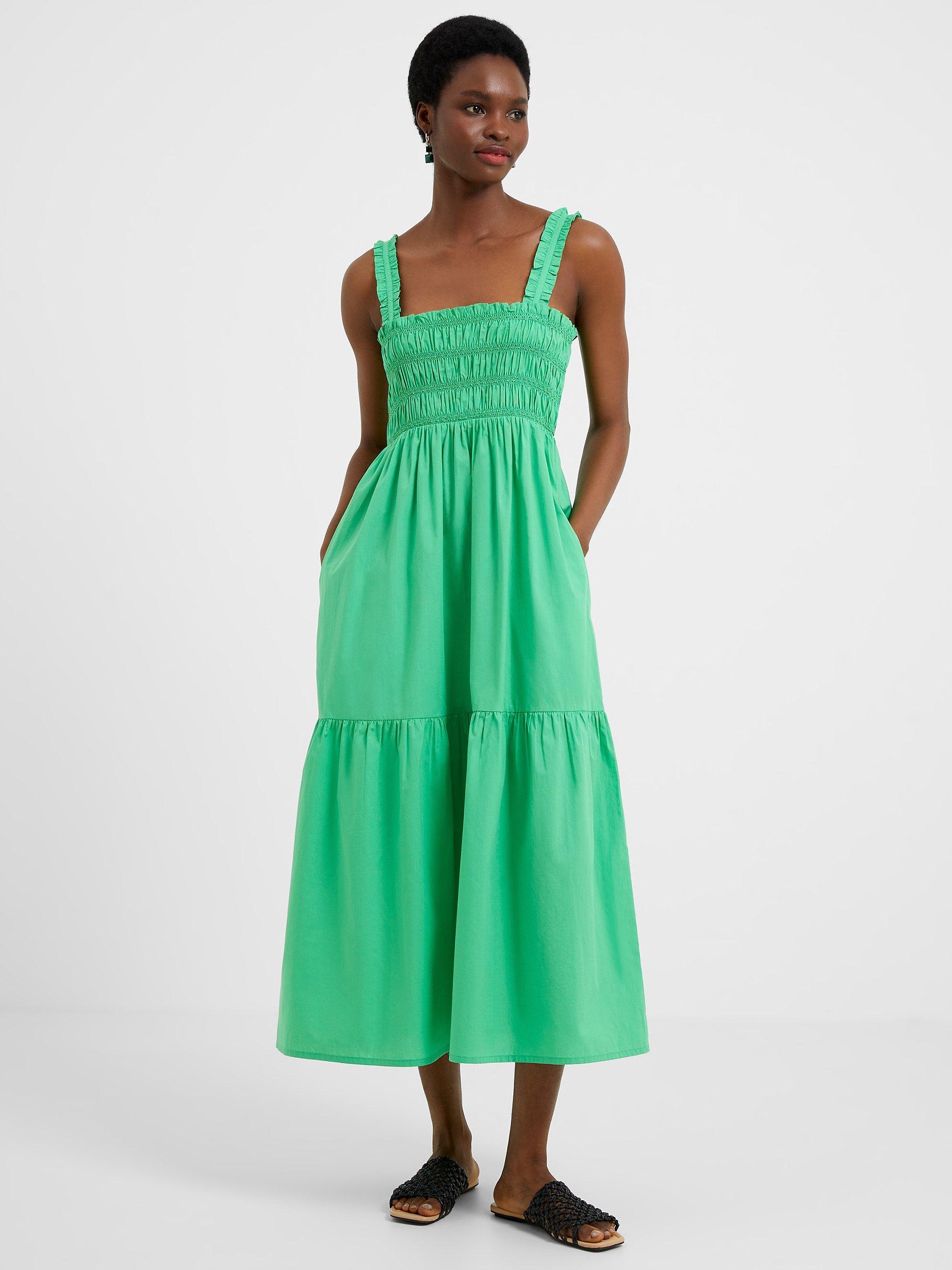 French Connection Rhodes Poplin Smocked Dress, Poise Green         