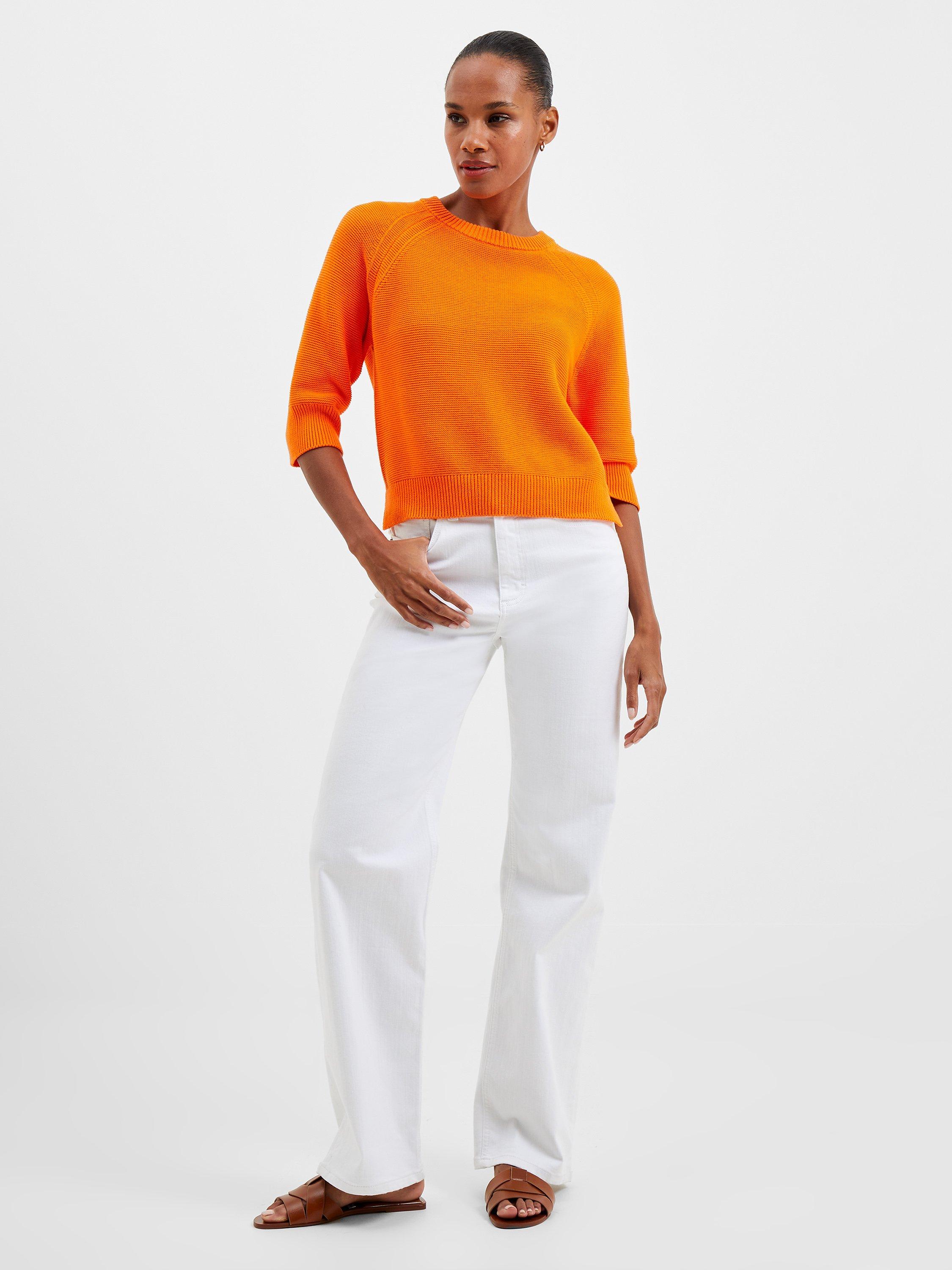 French Connection Lily Mozart 3/4 Sleeve Cotton Jumper, Mandarin Orange     