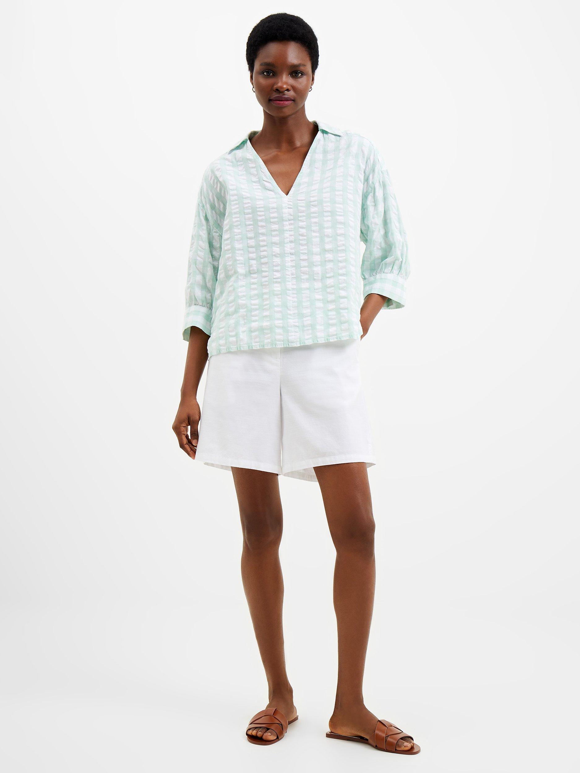 French Connection Birch Seersucker Top, Aqua Foam