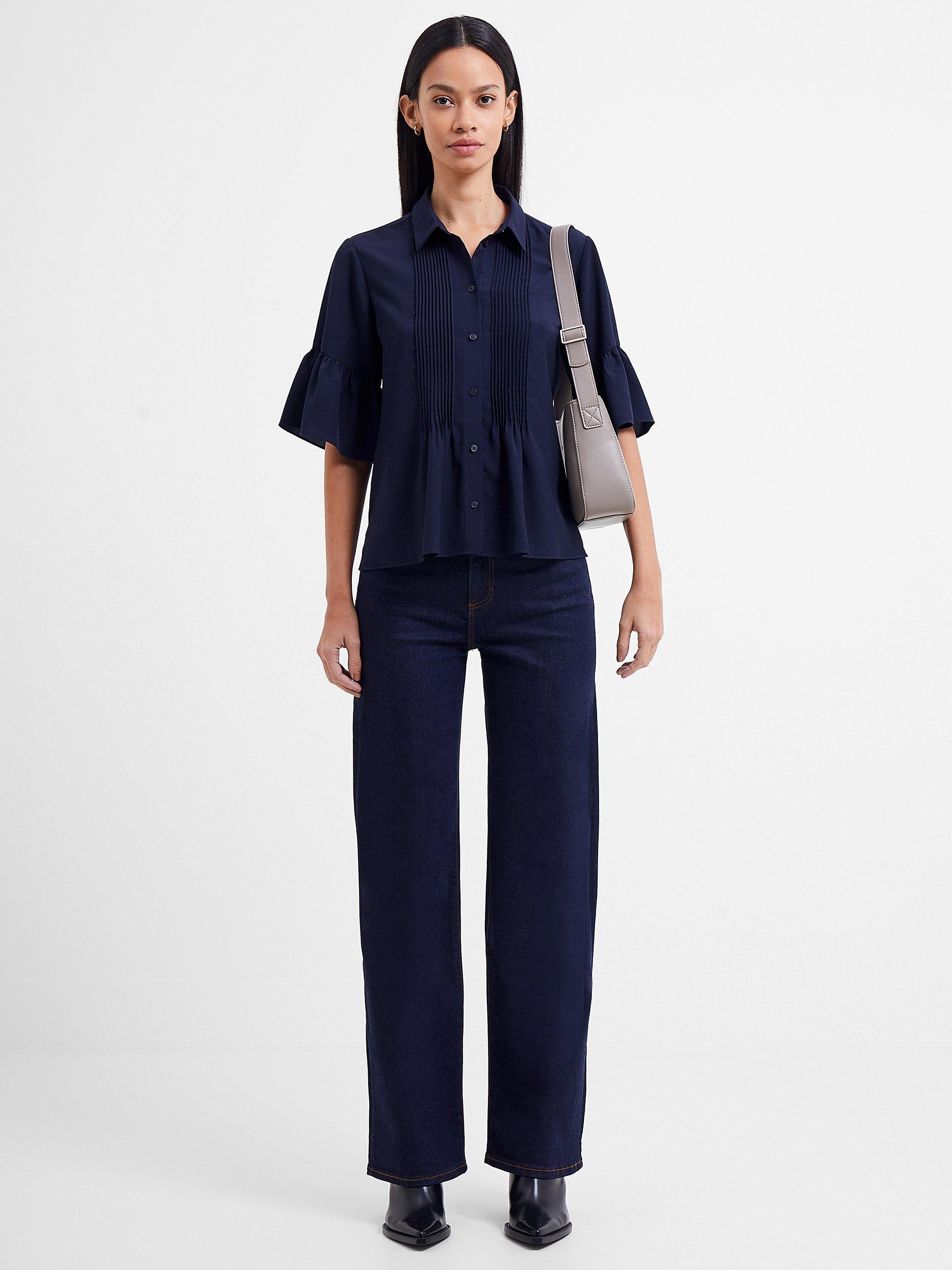 French Connection Crepe Light Pintuck Shirt, Marine              