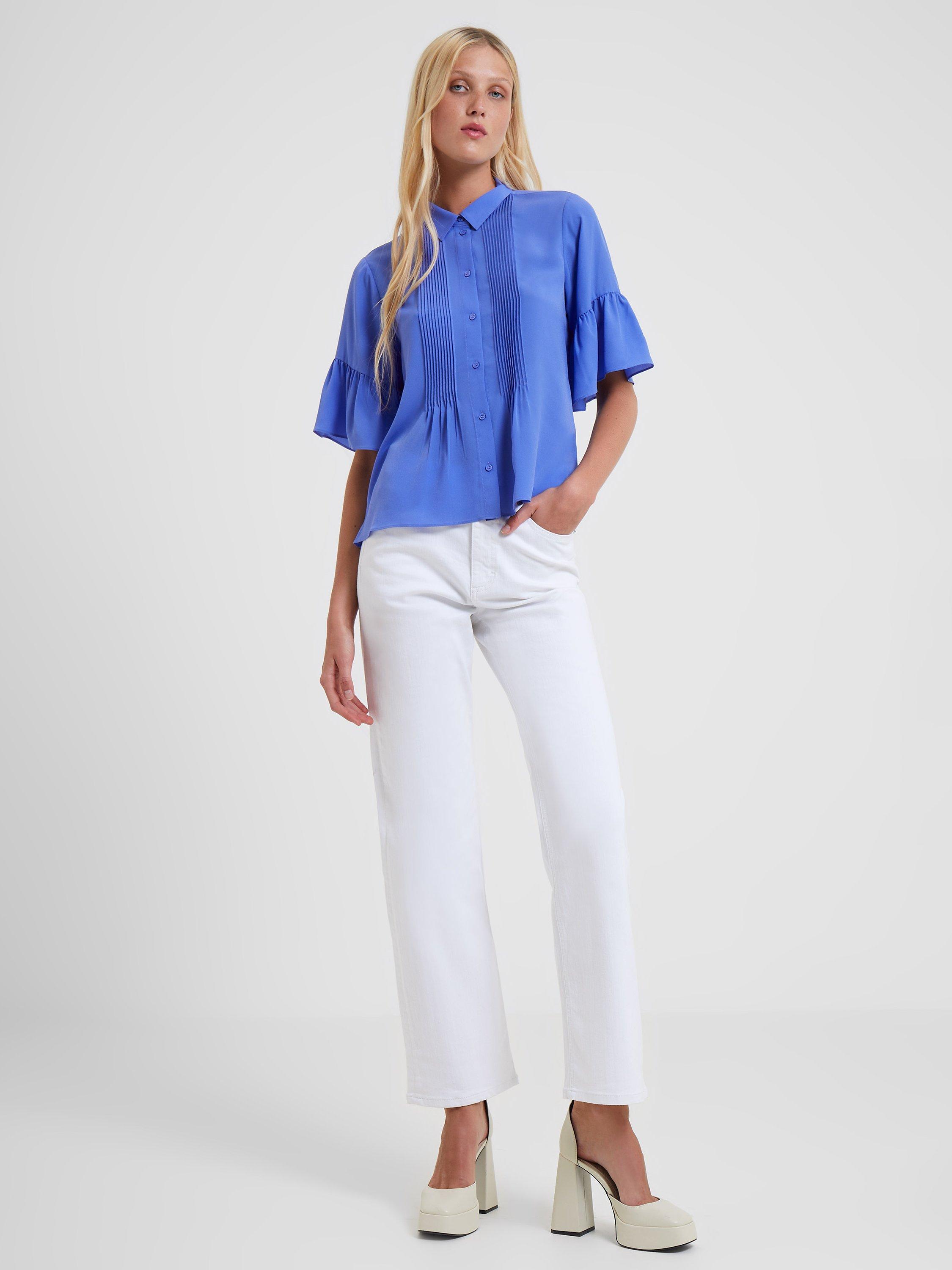French Connection Crepe Light Pintuck Shirt, Baja Blue           