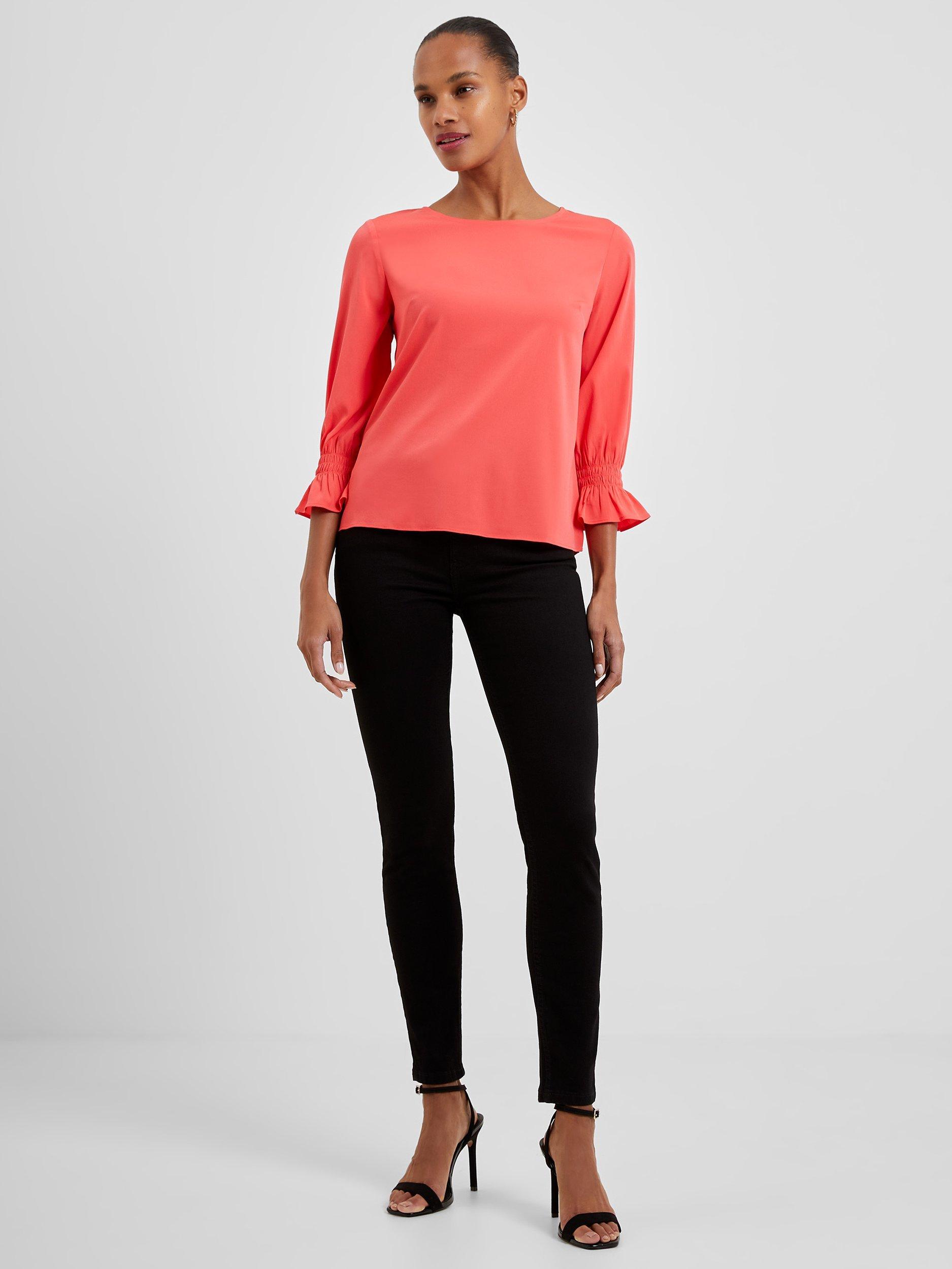 French Connection Crepe Long Sleeve Smocked Cuff Top, Hibiscus            