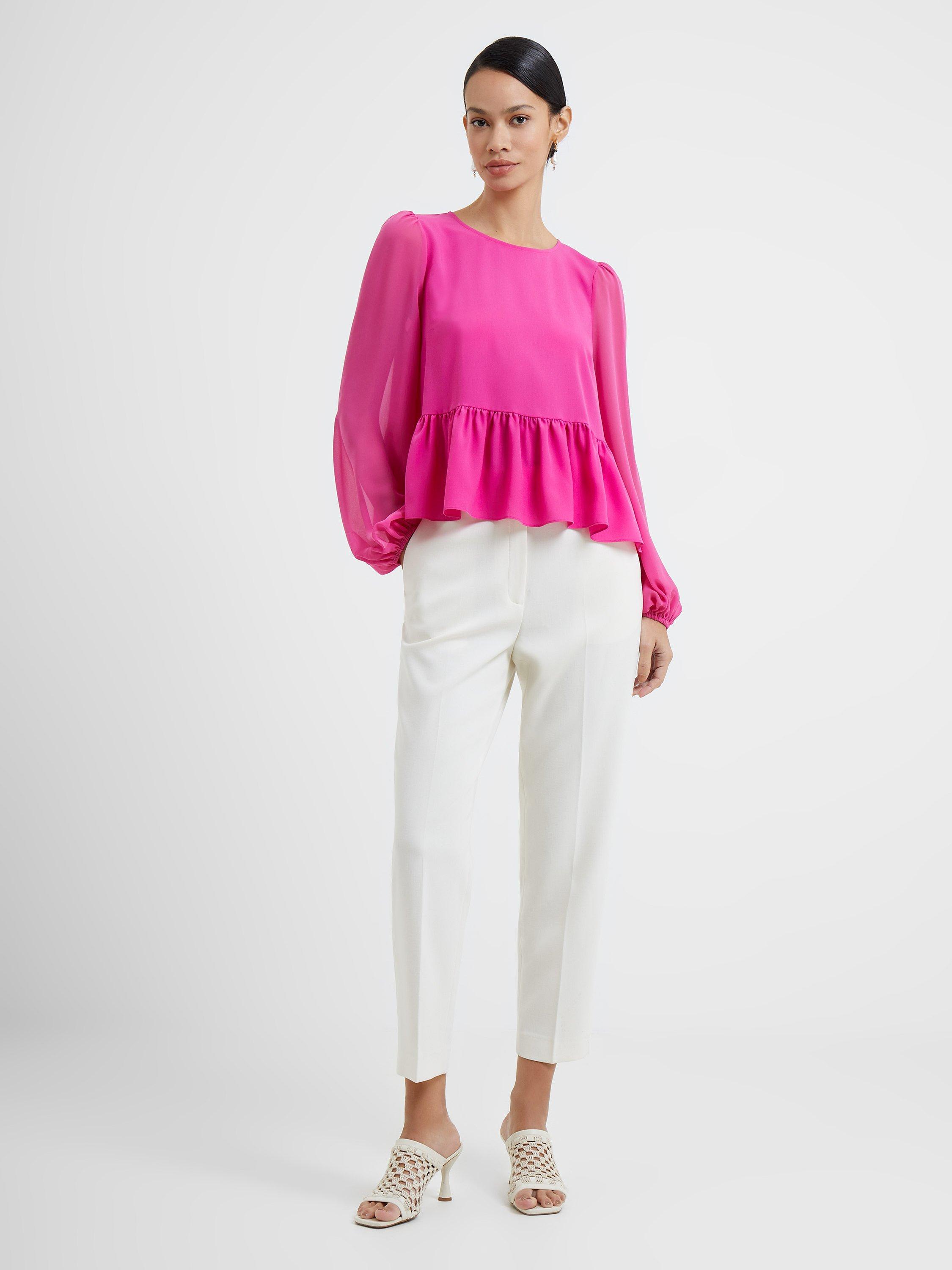 French Connection Georgett Crepe Peplum Blouse, Wild Rosa           