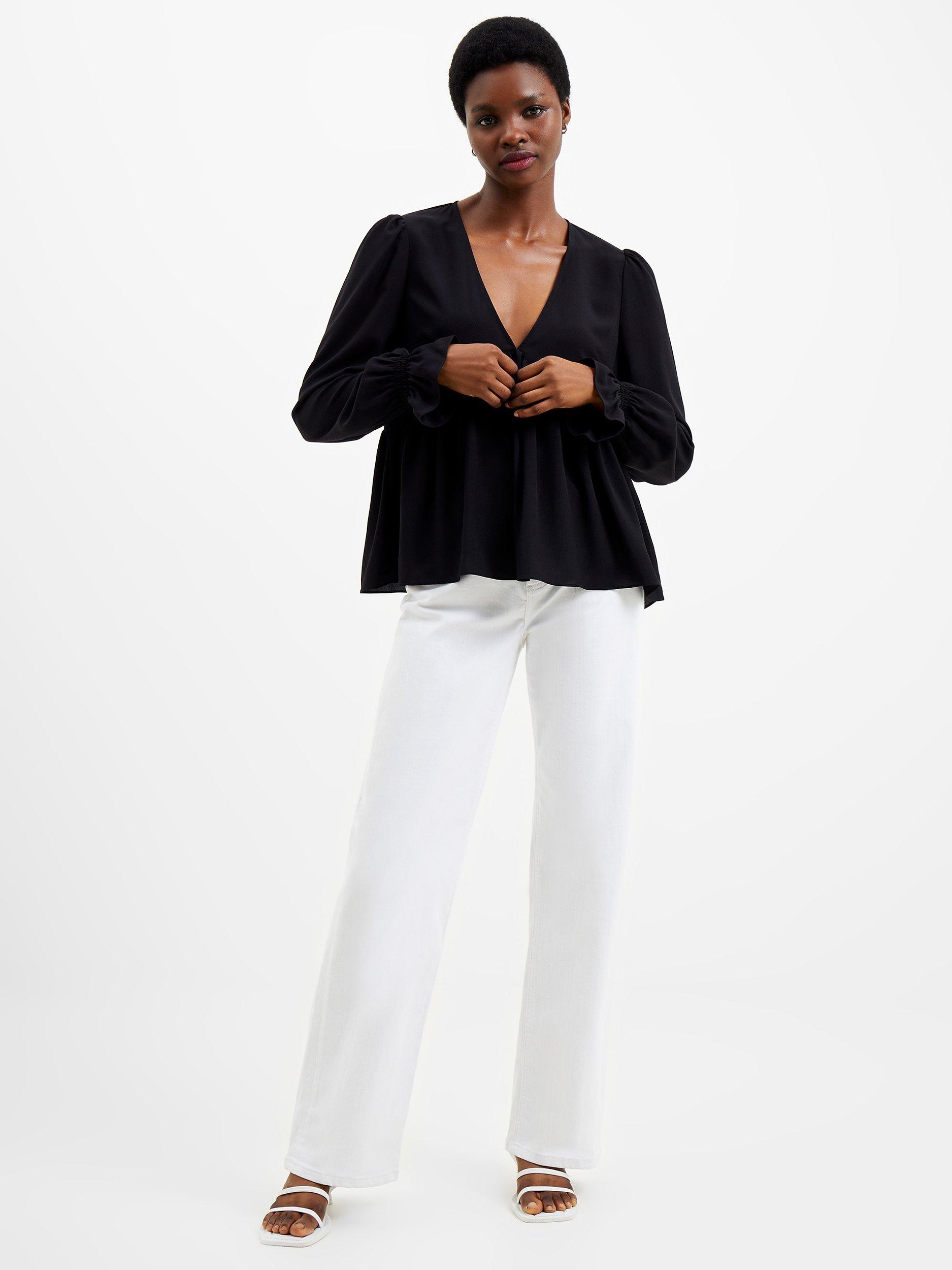 French Connection Crepe Light V-Neck Top, Black               
