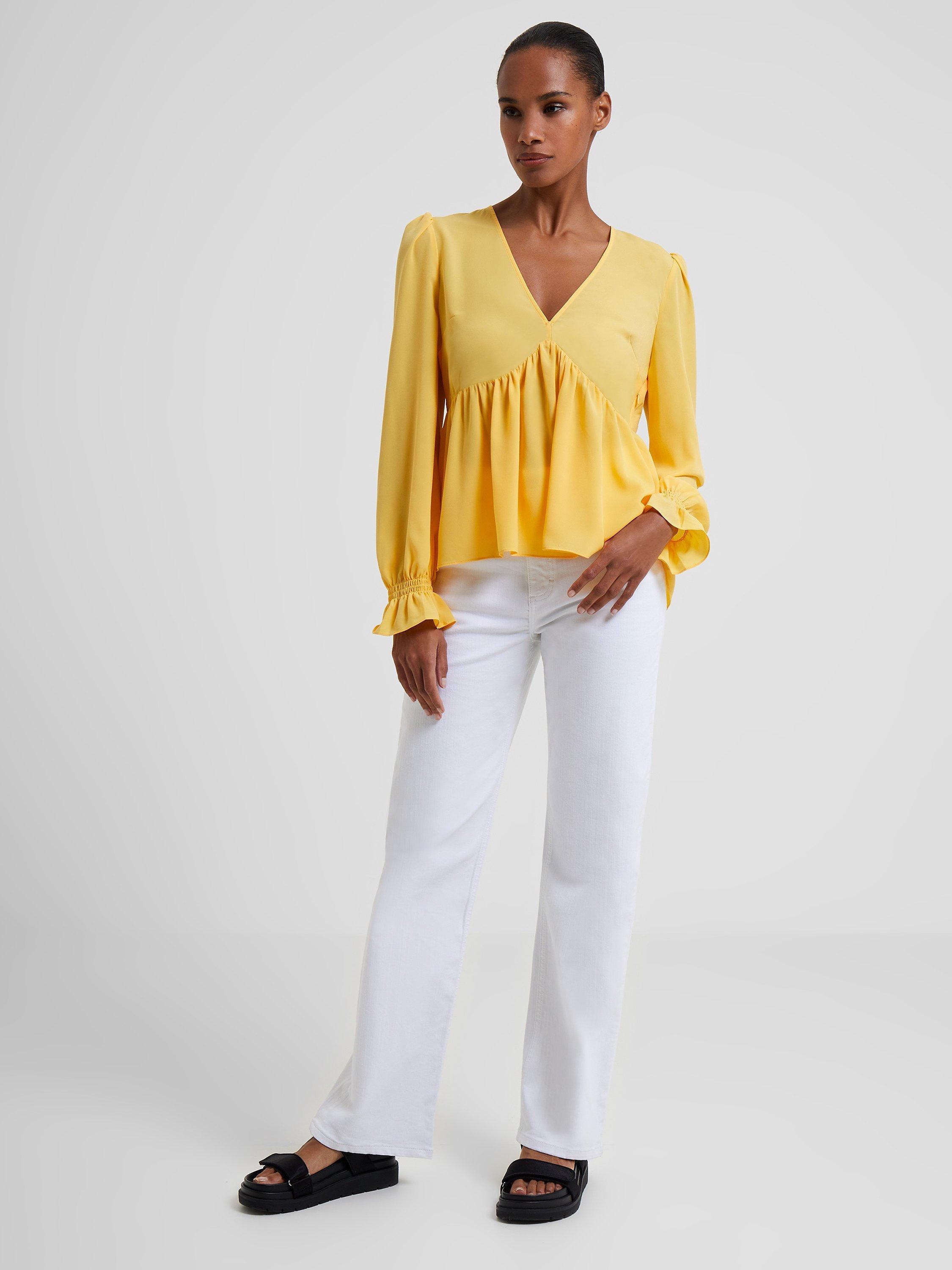 French Connection Crepe Light V-Neck Top, Buff Yellow         