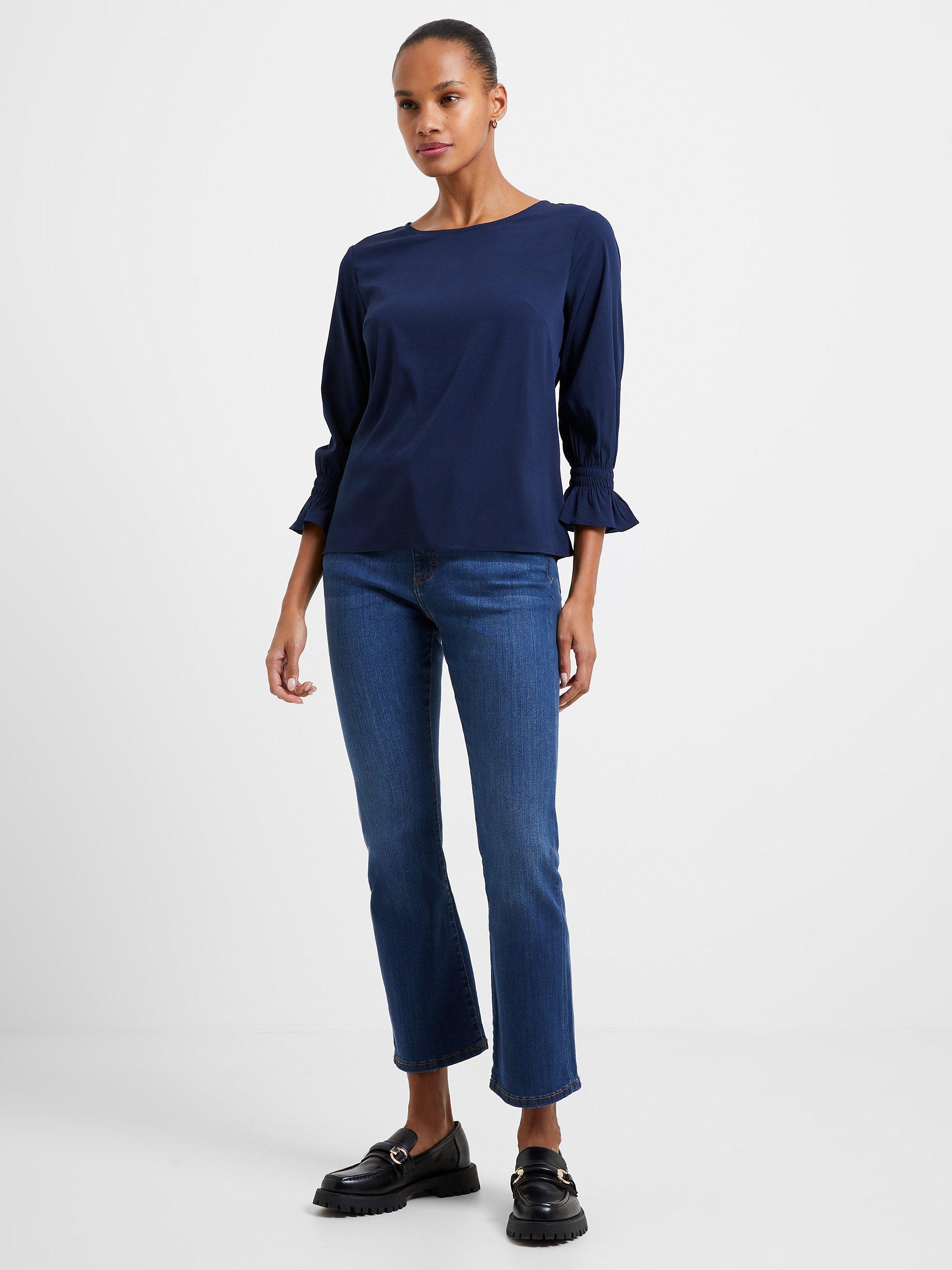French Connection Crepe Long Sleeve Smocked Cuff Top