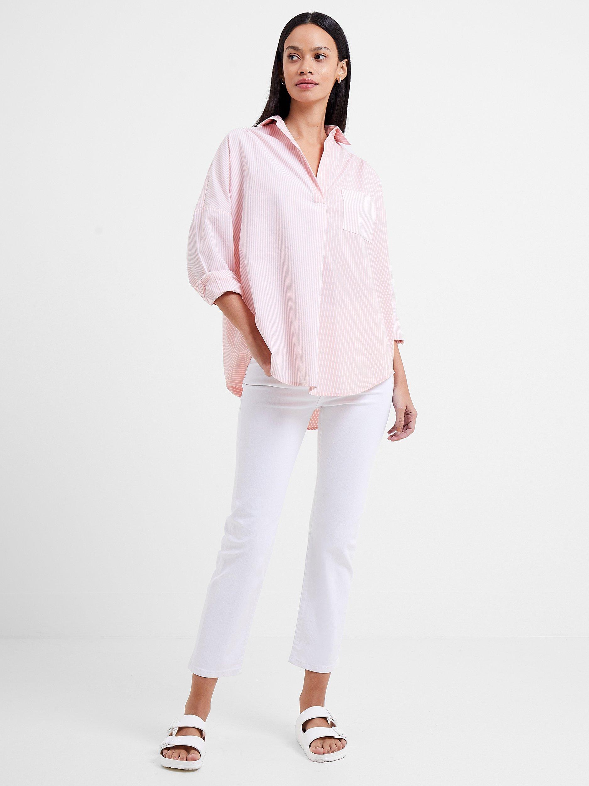 French Connection Rhodes Popover Longsleeve Stripe Shirt, Lotus Pink