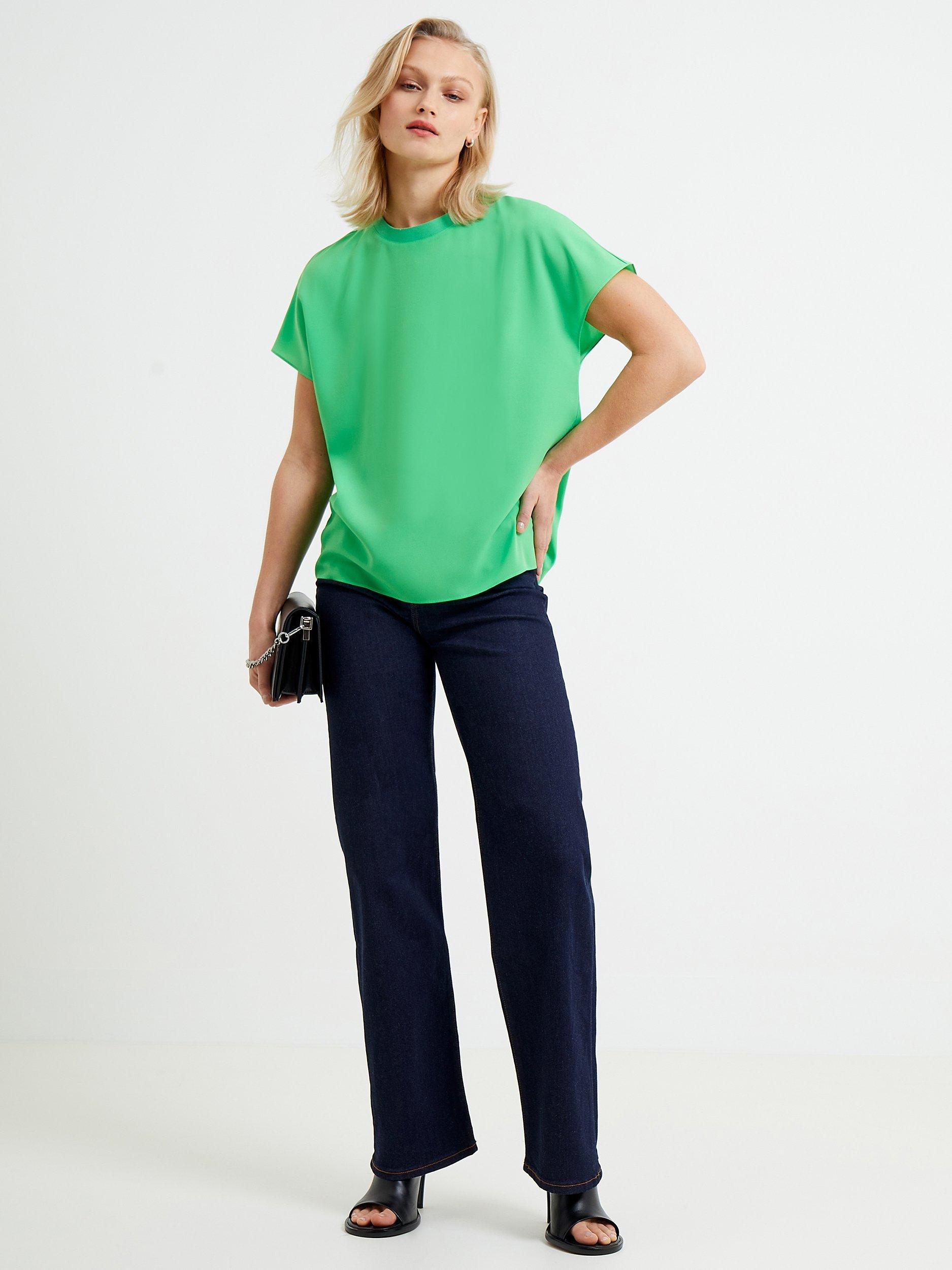 French Connection Crepe Light Crew Neck Top, Poise Green         