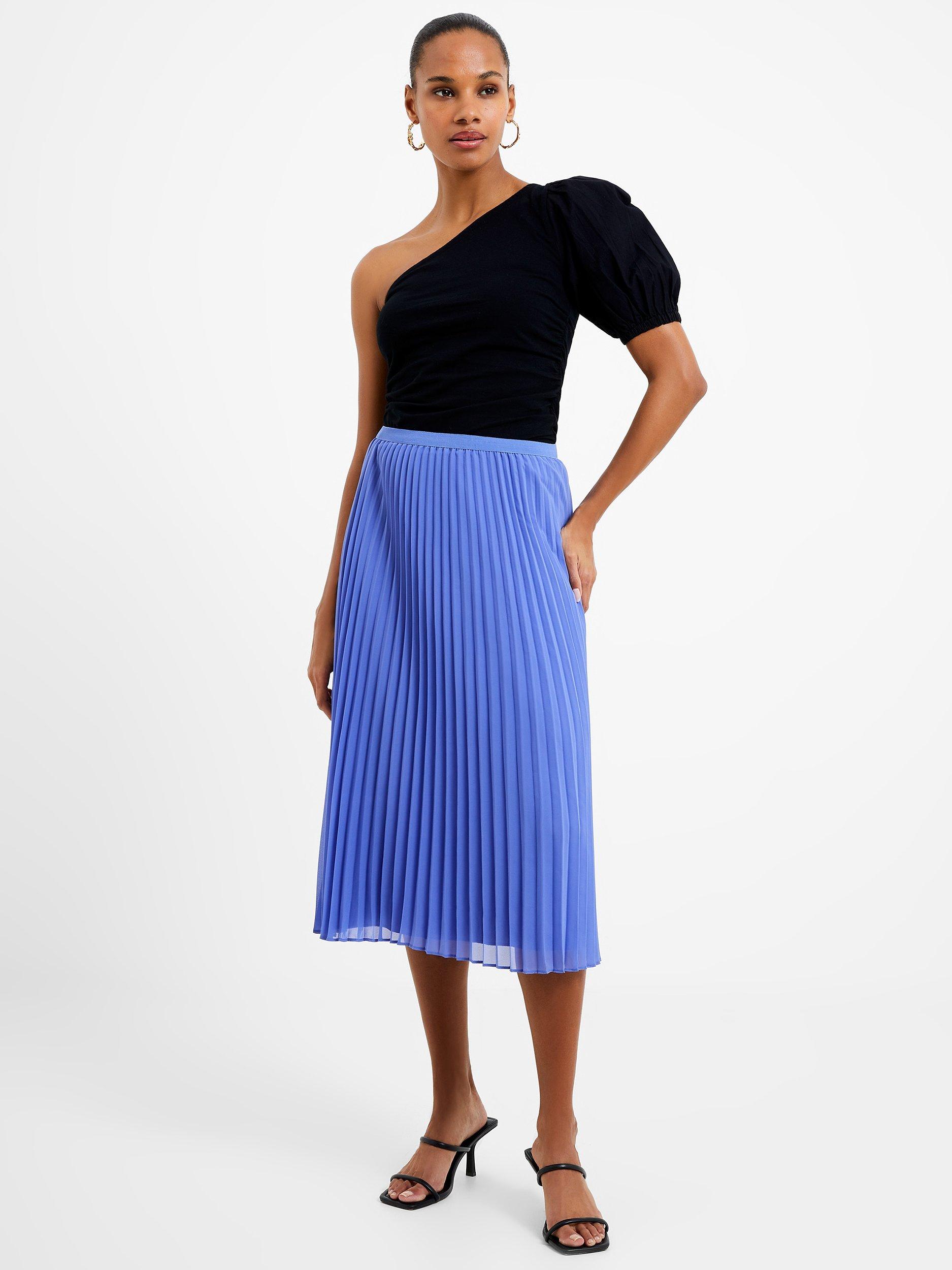 French Connection Pleated Solid Midi Skirt, Baja Blue           
