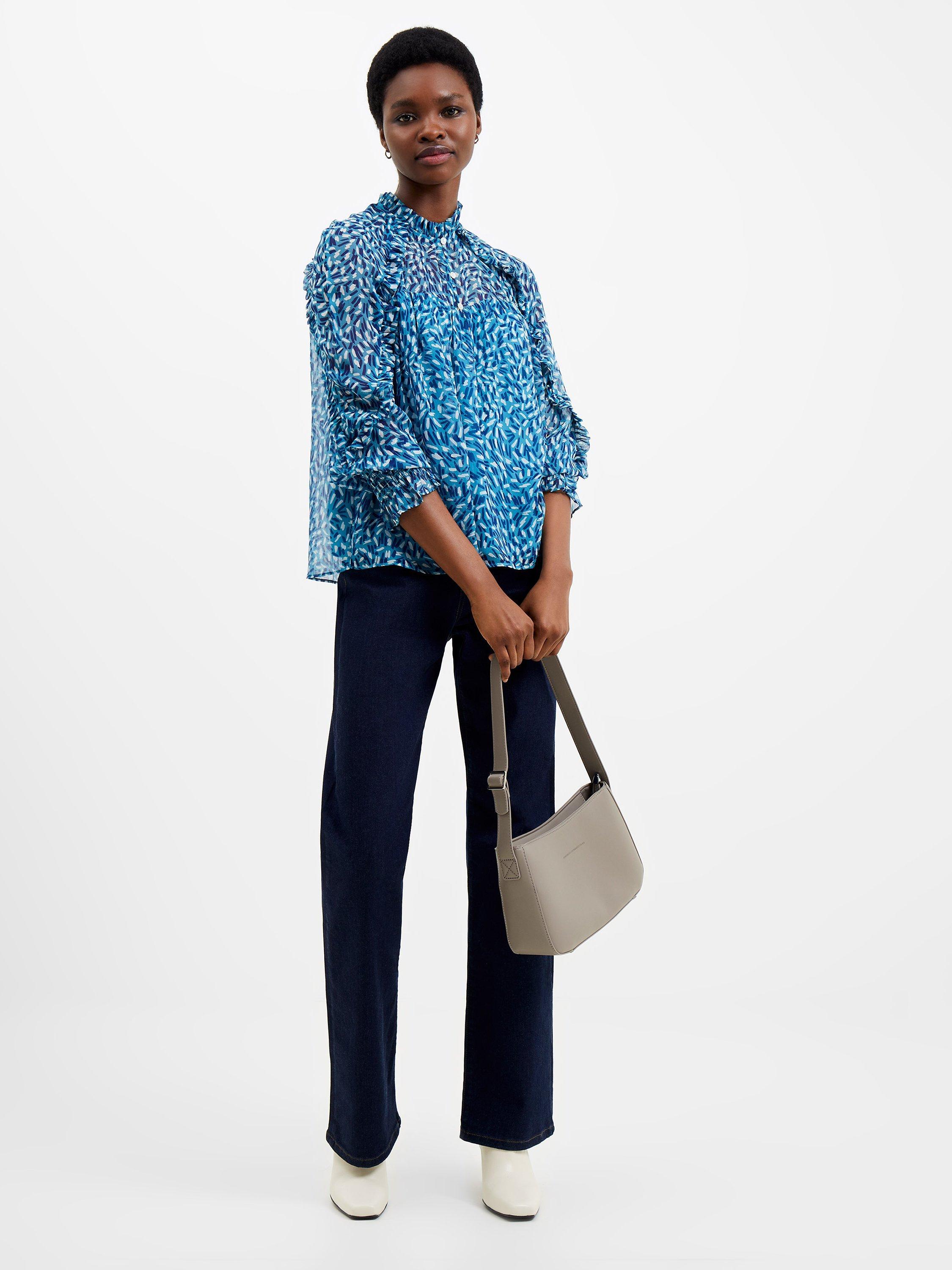 French Connection Billi Hallie Frill Top, Mosaic Blue         