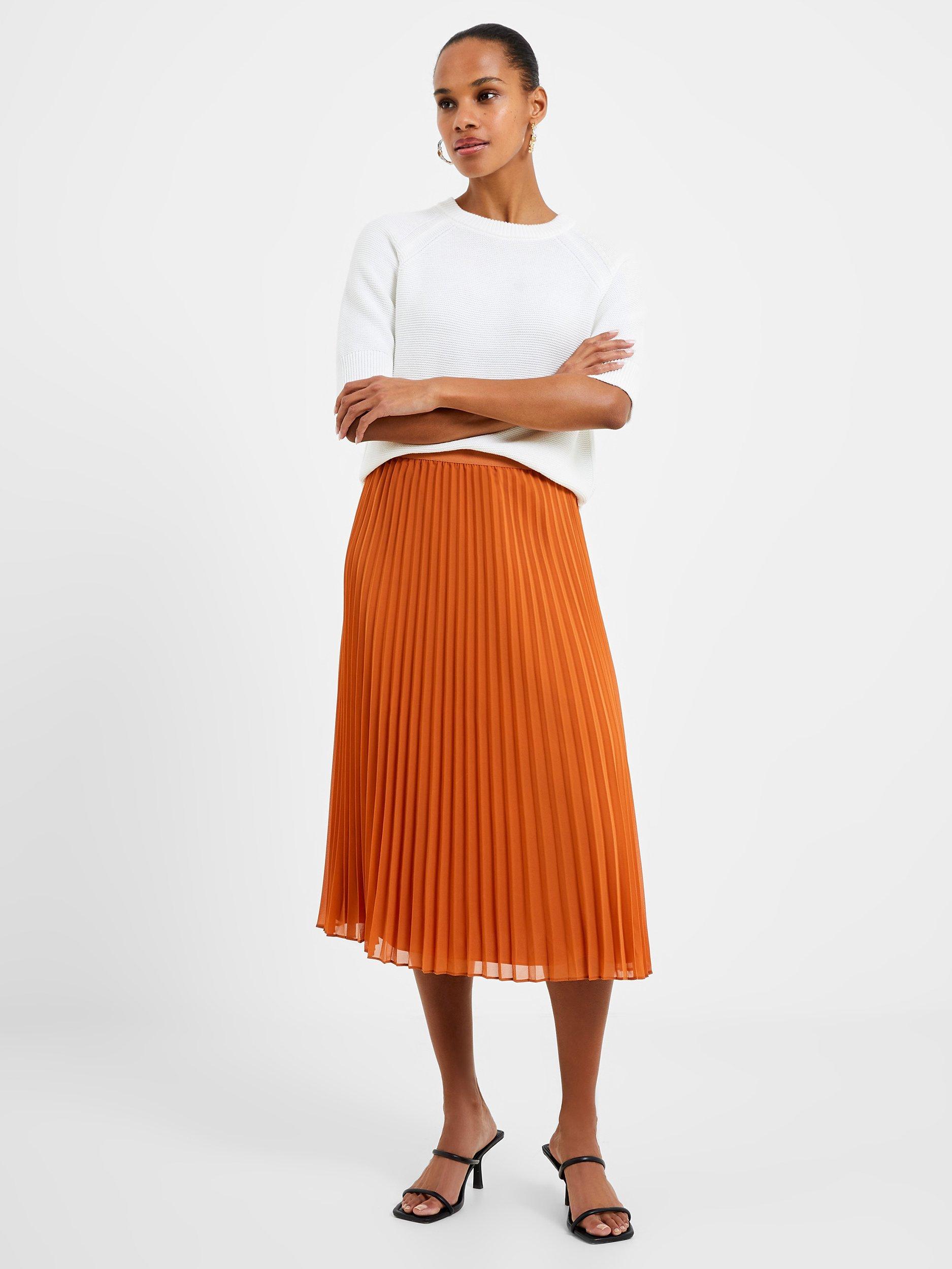 French Connection Pleated Solid Midi Skirt, Honey Bronze        