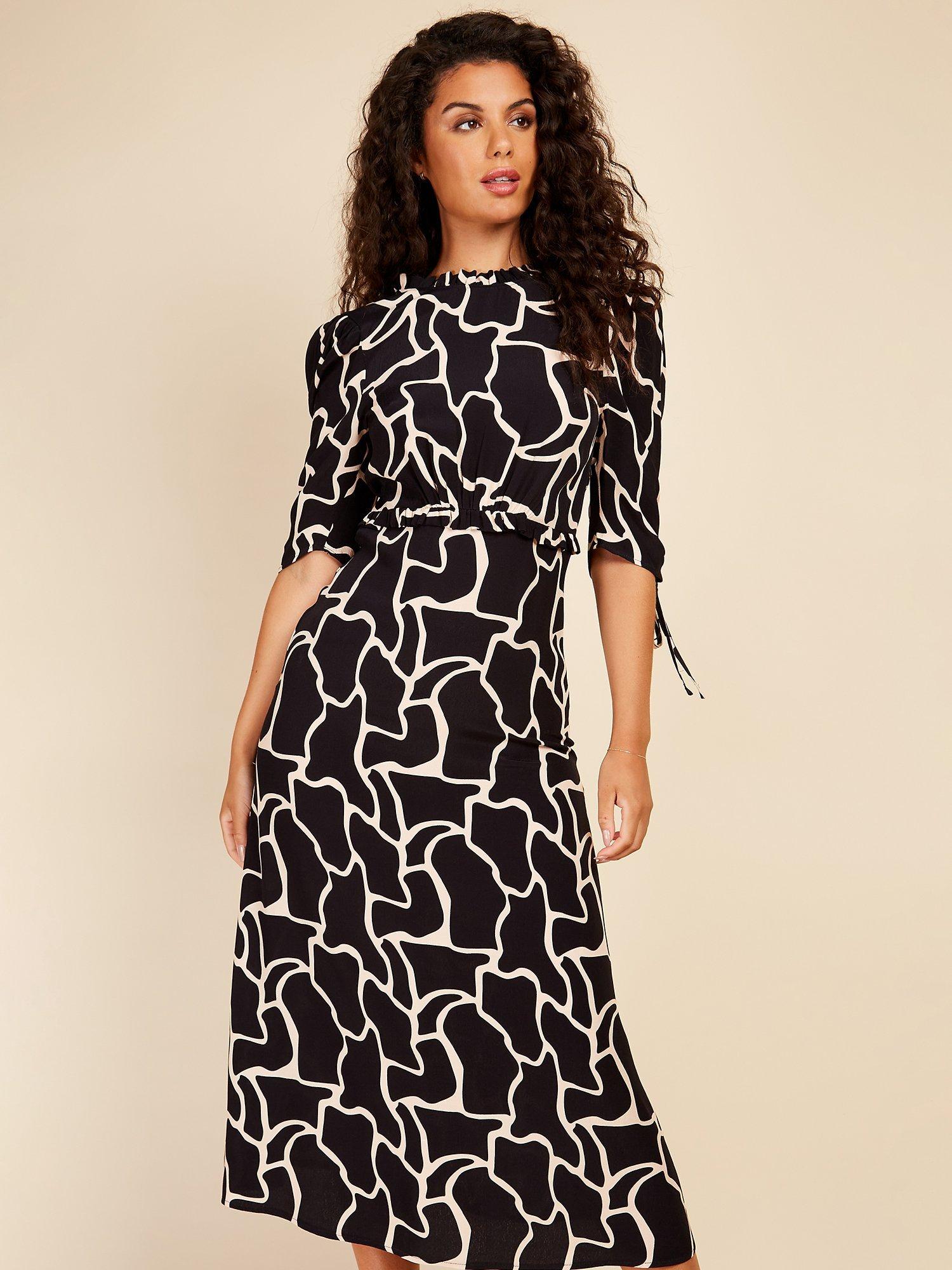 Little Mistress Animal Print Frill Midi Dress, Mono