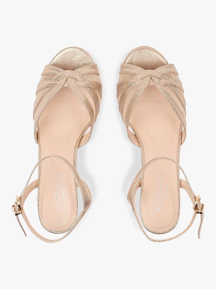 Product image 4 of 5, which shows Paradox London Theresa Wide Fit Shimmer Kitten Heeled Sandals, Champagne, 3W