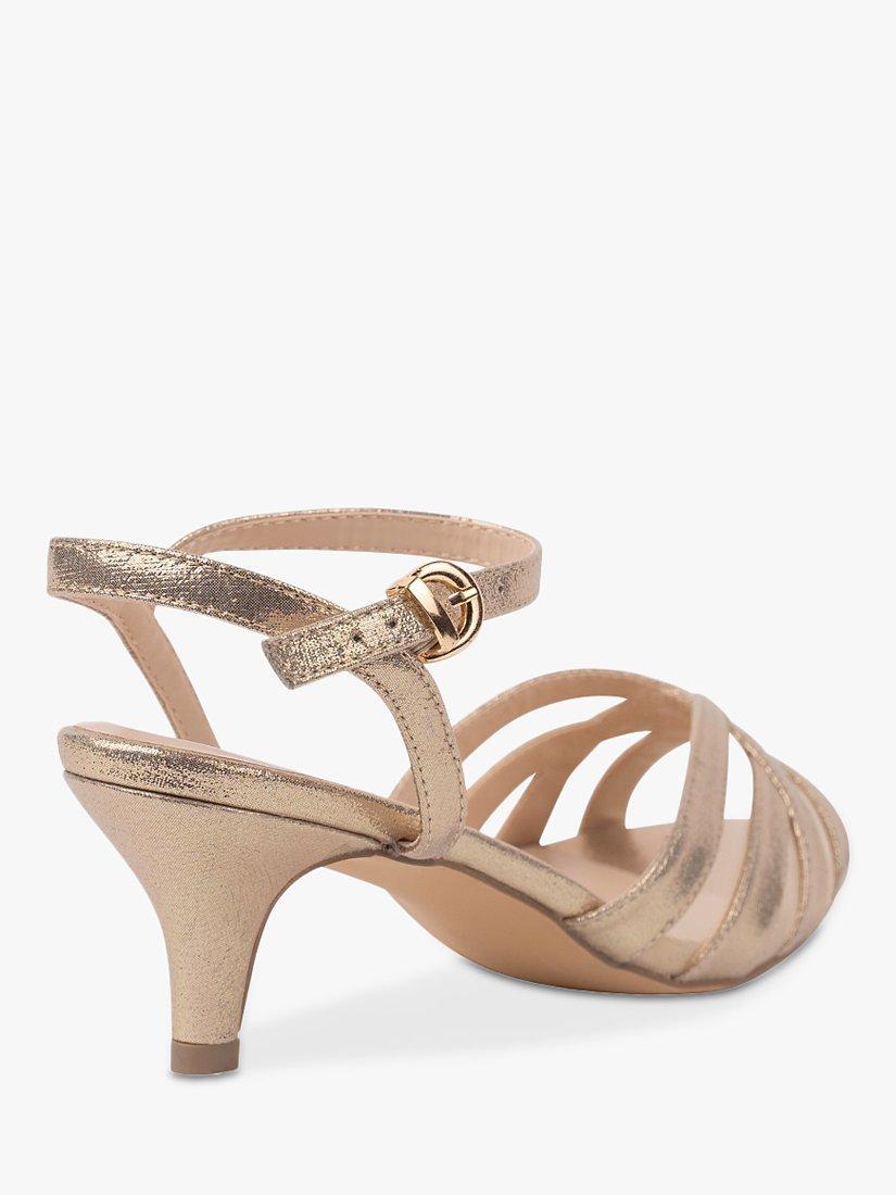 Product image 5 of 5, which shows Paradox London Theresa Wide Fit Shimmer Kitten Heeled Sandals, Champagne, 3W