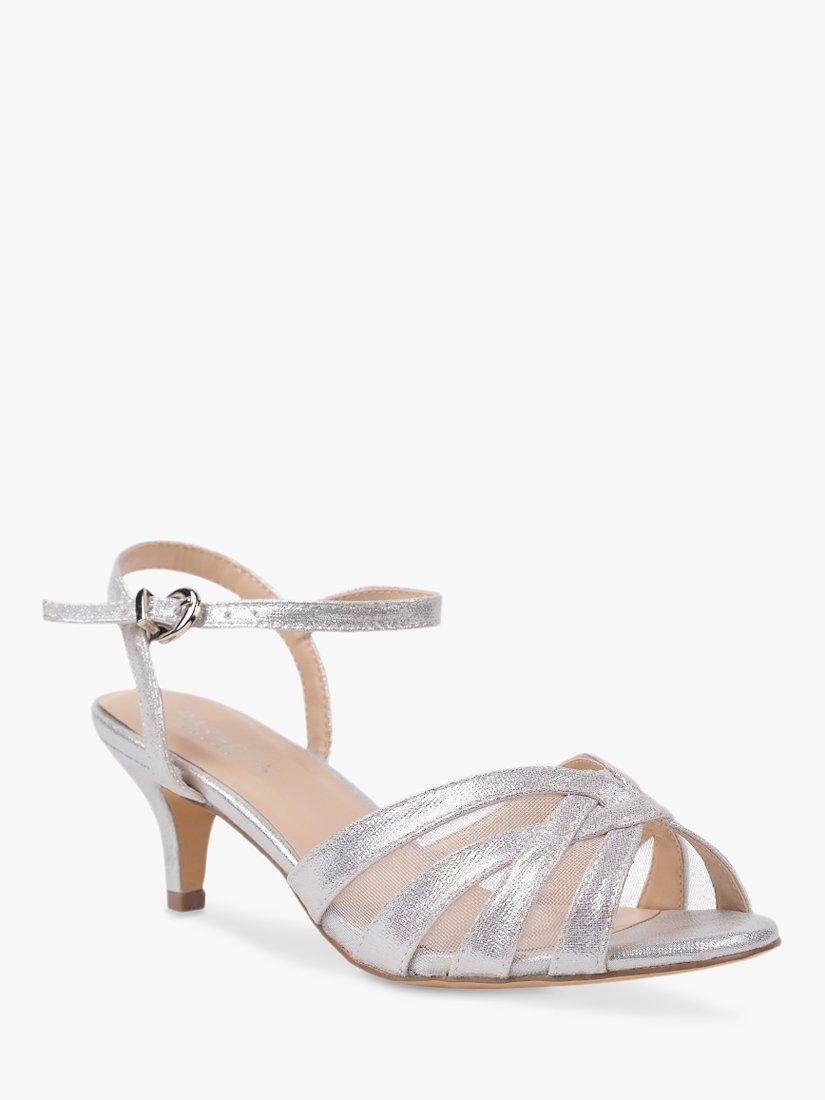 Product image 3 of 5, which shows Paradox London Theresa Wide Fit Shimmer Kitten Heeled Sandals, Silver, 3W