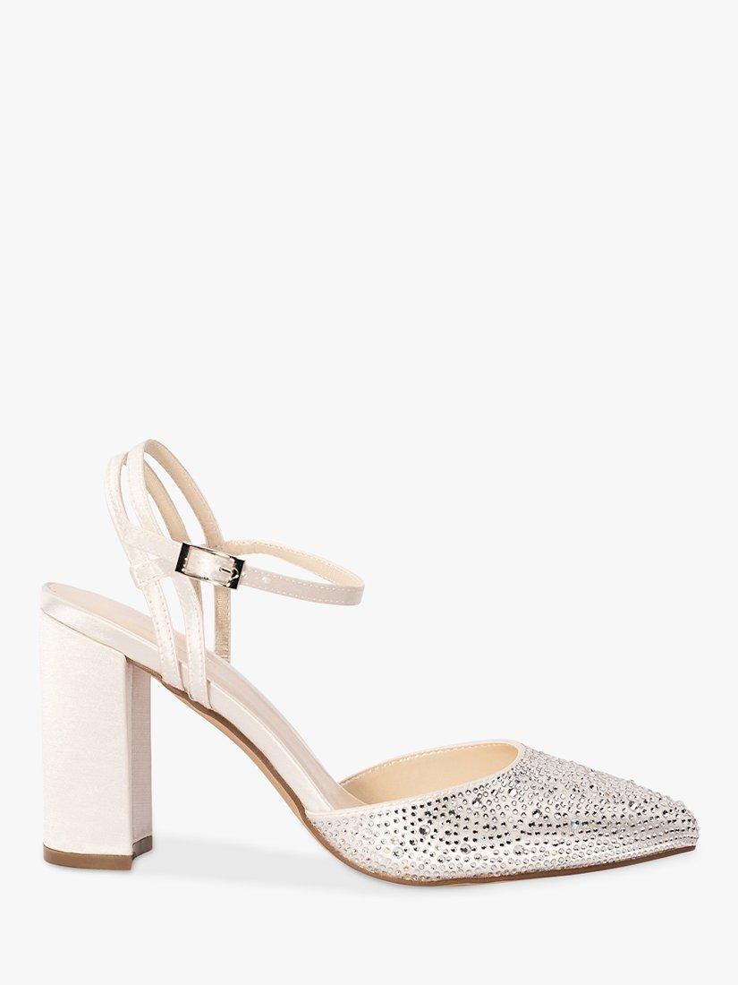 Paradox London Sophia Satin Block Heel Court Shoes, Ivory