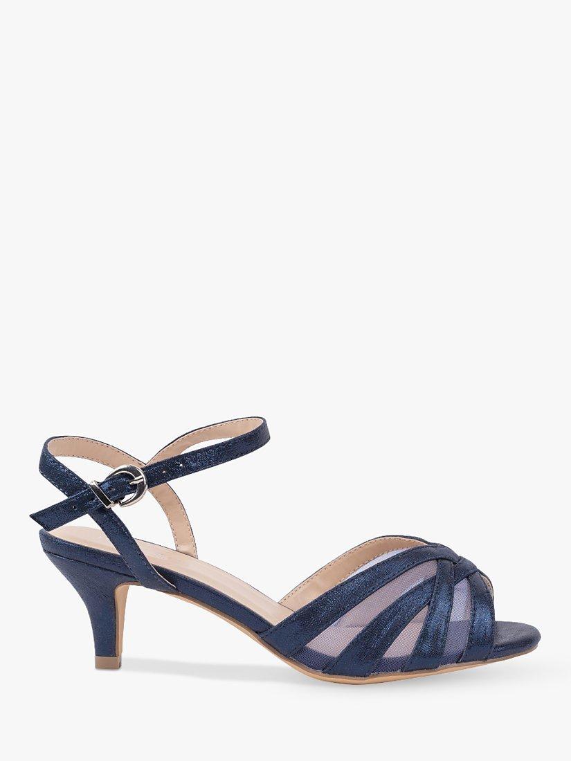 Paradox London Theresa Wide Fit Shimmer Kitten Heeled Sandals, Navy, 3W