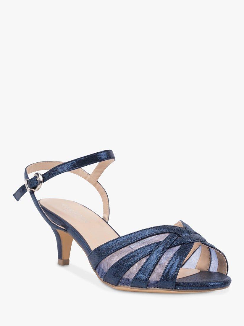 Paradox London Theresa Wide Fit Shimmer Kitten Heeled Sandals, Navy, 3W