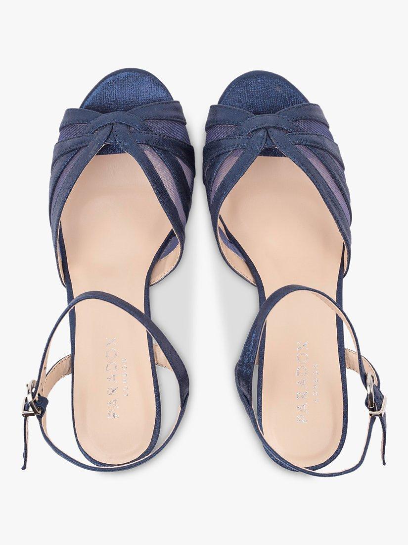 Paradox London Theresa Wide Fit Shimmer Kitten Heeled Sandals, Navy, 3W