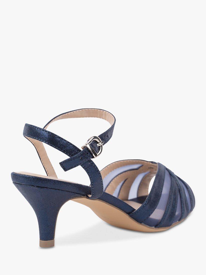 Paradox London Theresa Wide Fit Shimmer Kitten Heeled Sandals, Navy, 3W