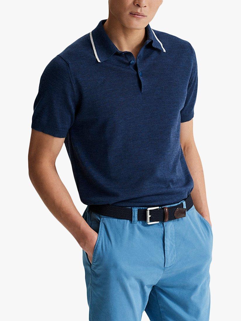 Oliver Sweeney Covehite Short Sleeve Merino Polo Shirt, Dark Denim, XL