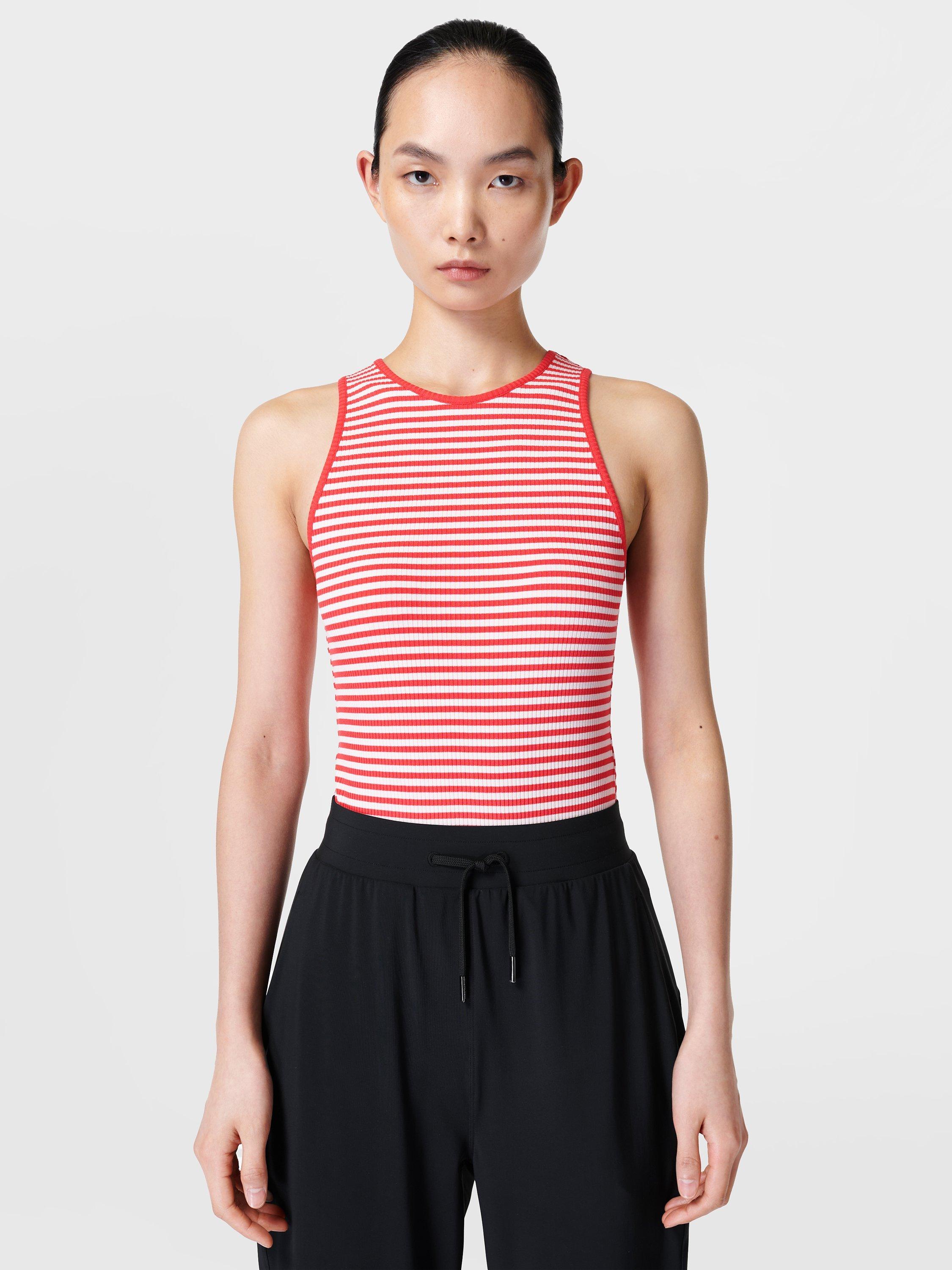 Sweaty Betty Harper Racer Rib Tank Top, Tulip Red Stripe