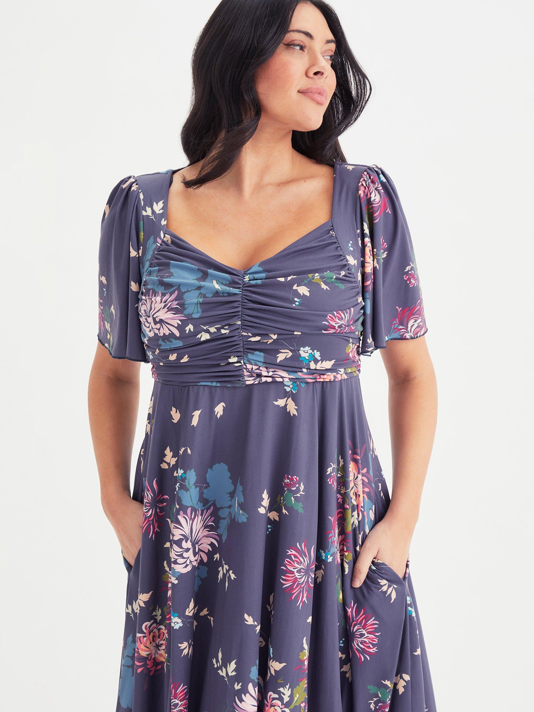 Product image 2 of 4, which shows Scarlett & Jo Ruched Bodice Floral Dress, Blue, 12