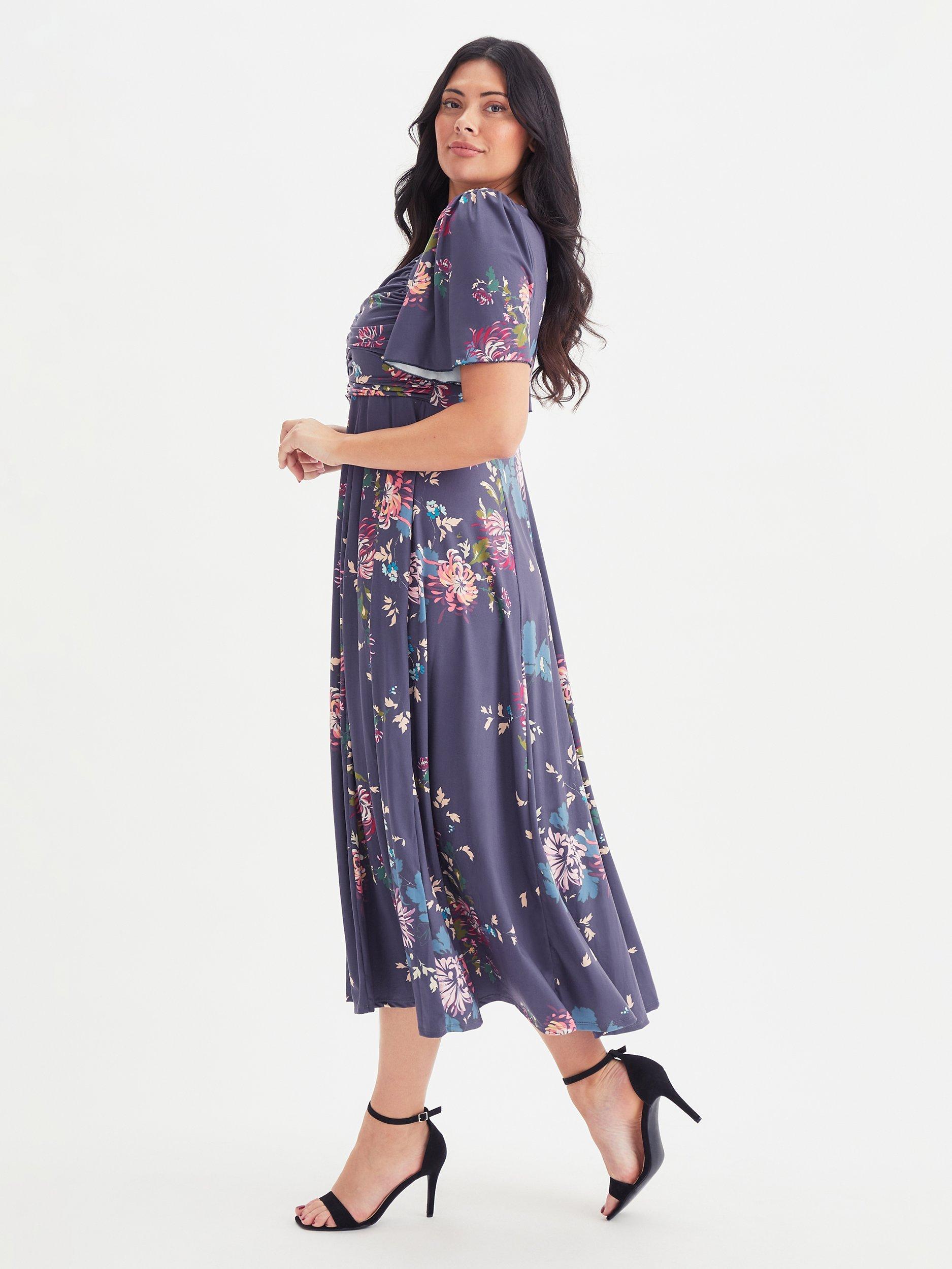 Product image 3 of 4, which shows Scarlett & Jo Ruched Bodice Floral Dress, Blue, 12