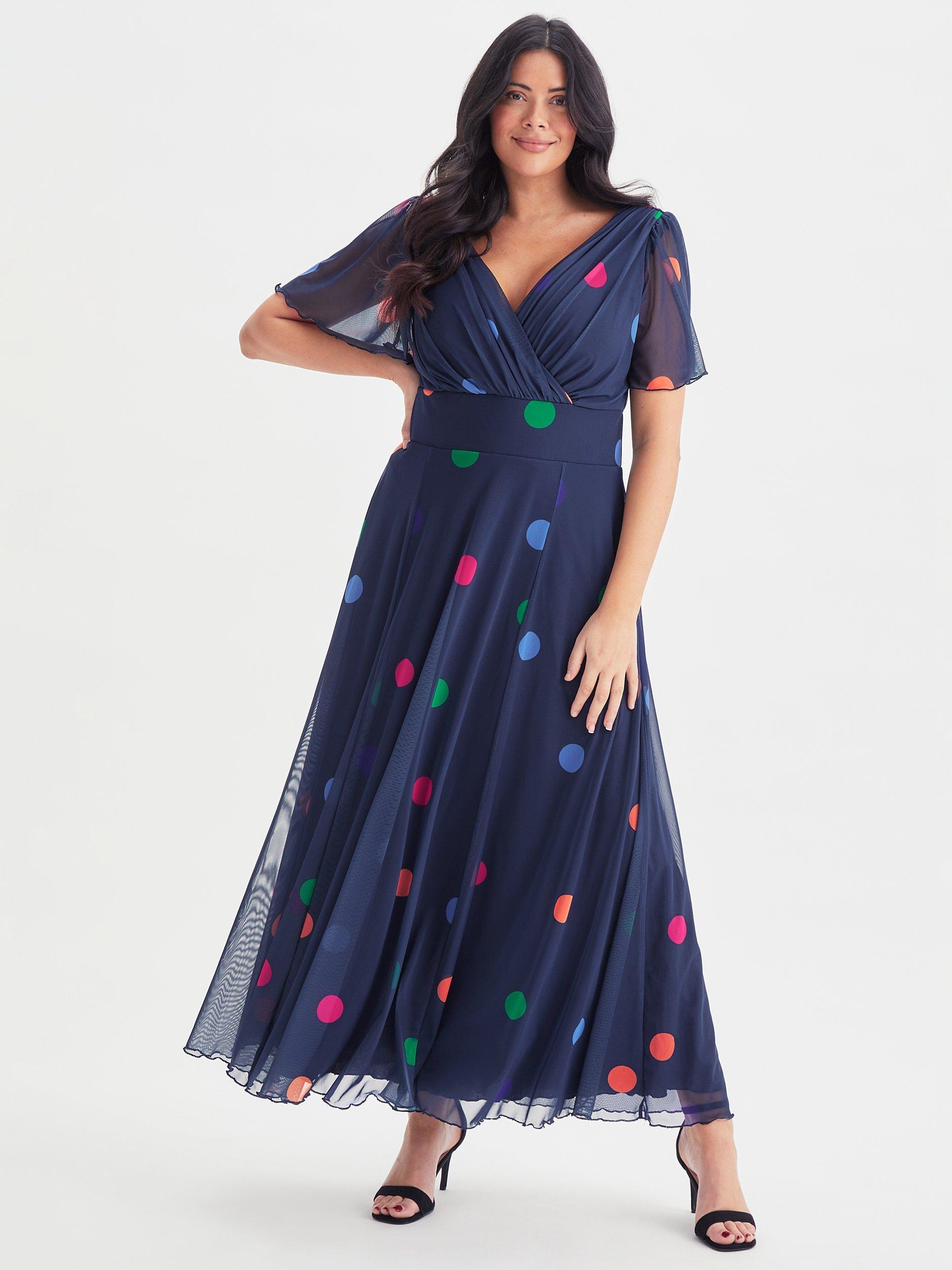 Product image 1 of 4, which shows Scarlett & Jo Isabelle Polka Dot Float Sleeve Maxi Dress, Navy, 12