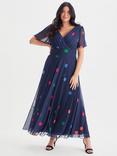 Scarlett & Jo Isabelle Polka Dot Float Sleeve Maxi Dress, Navy