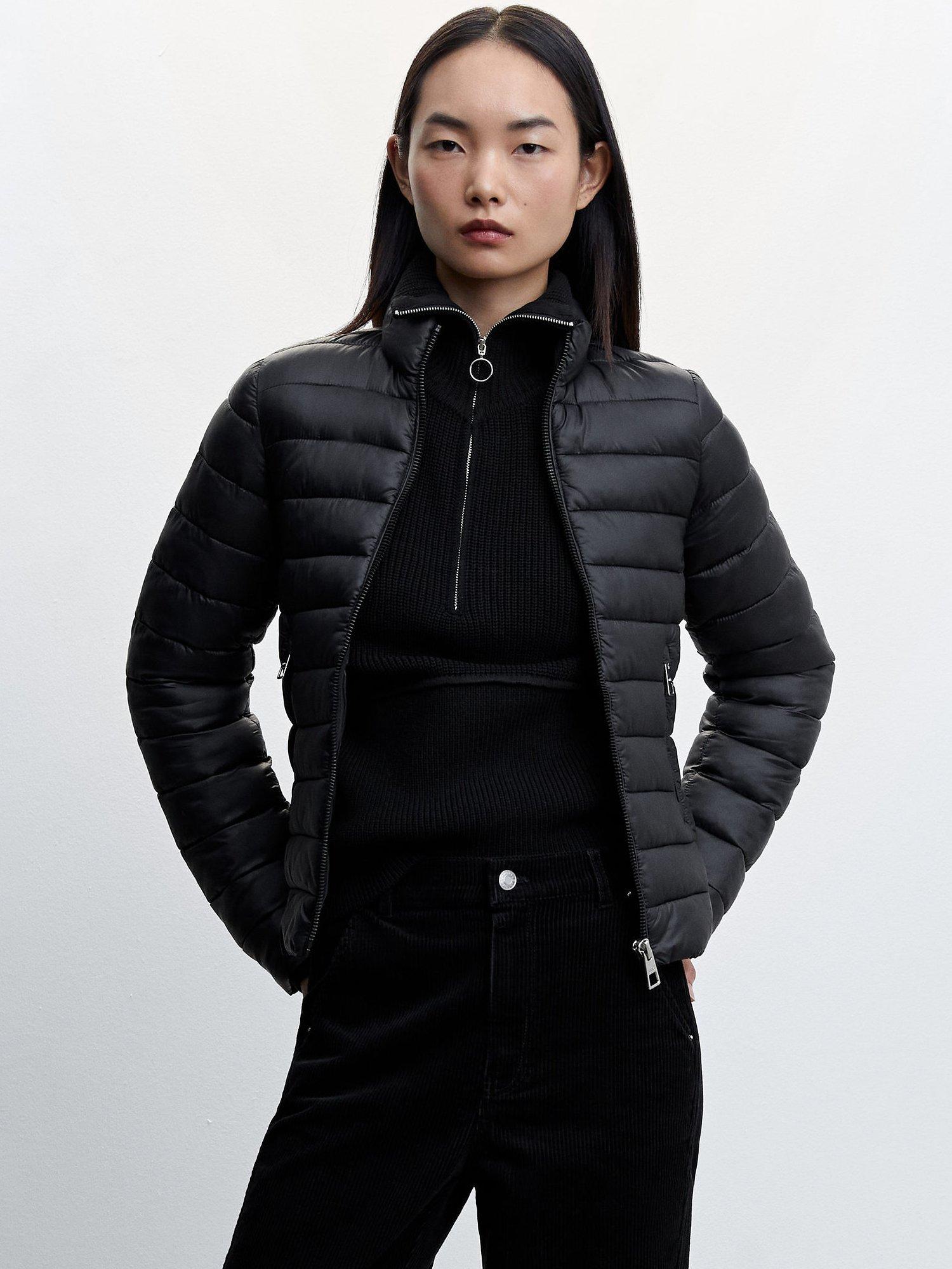 Mango Blandi Pocket Quilted Jacket, Black
