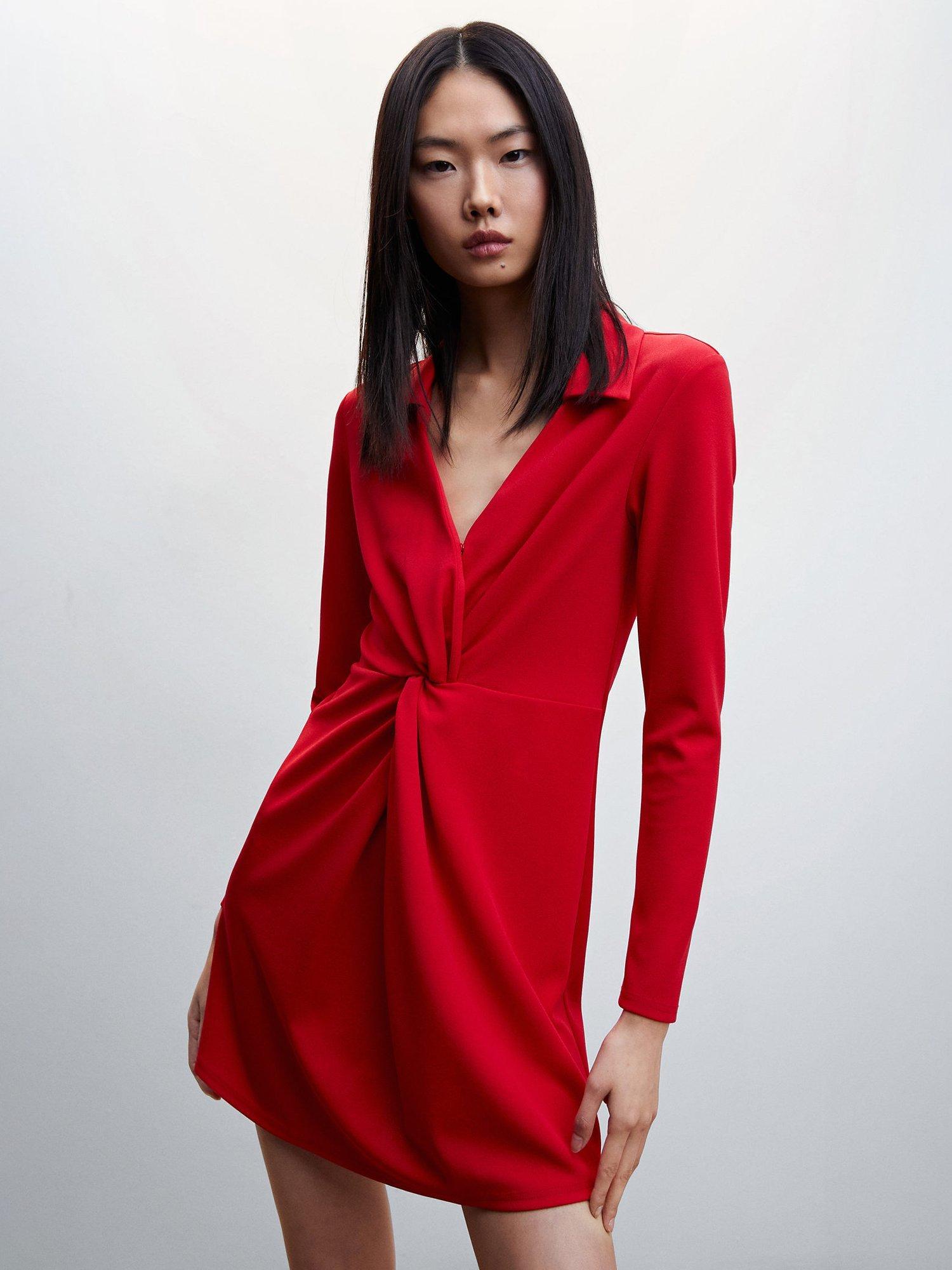Mango Gofre-H Knot Detail Dress, Red